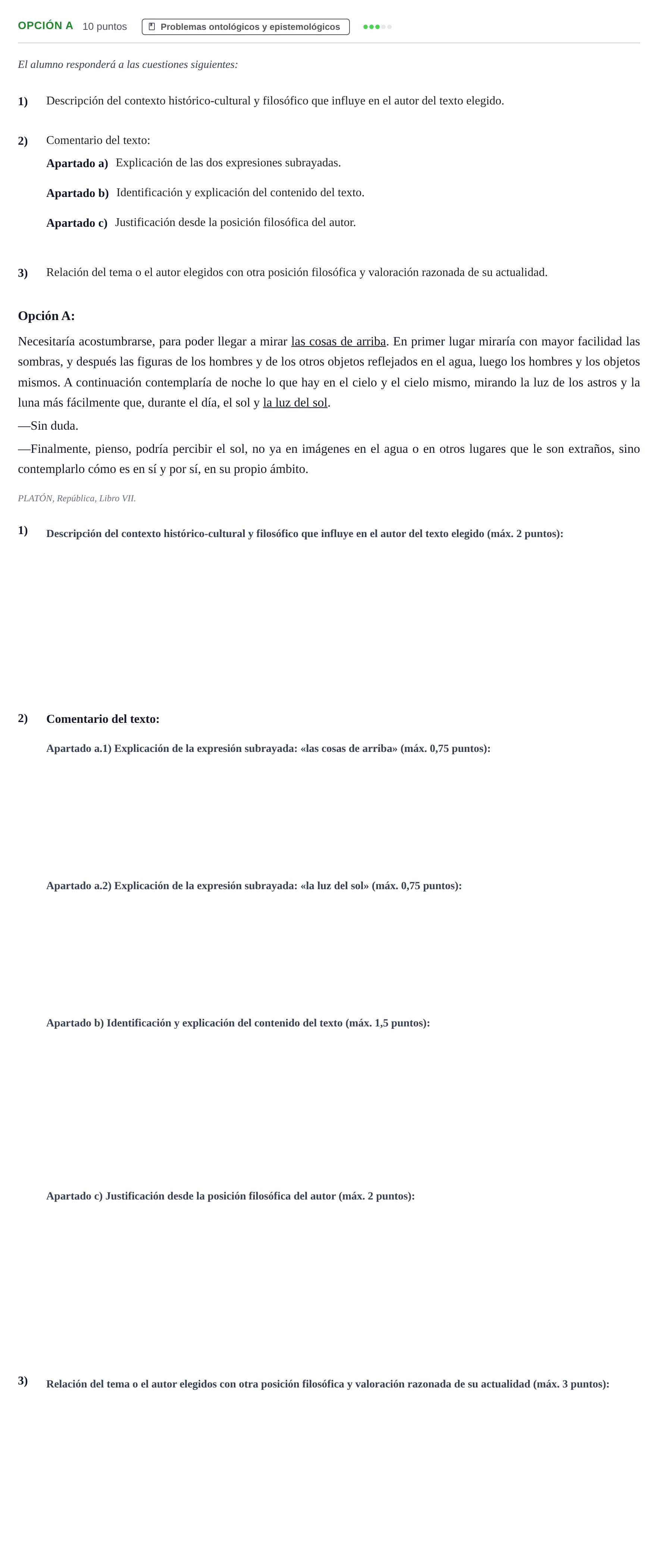 Enunciado: Opción A · Historia de la Filosofía PAU Andalucía Extraordinaria Titular 2013