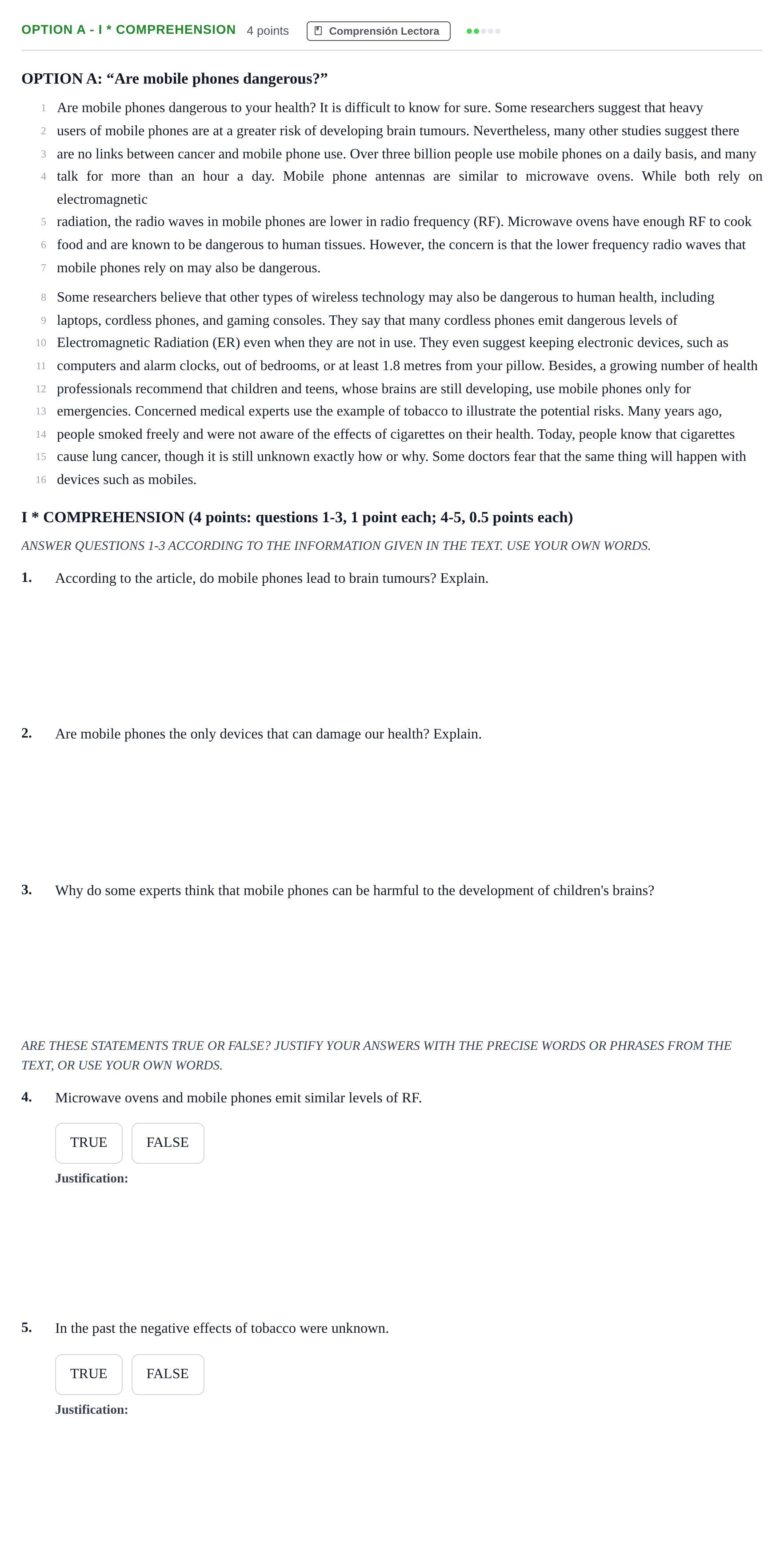 Enunciado: Ejercicio Option A - I * Comprehension · Inglés PAU Andalucía Ordinaria Titular 2013