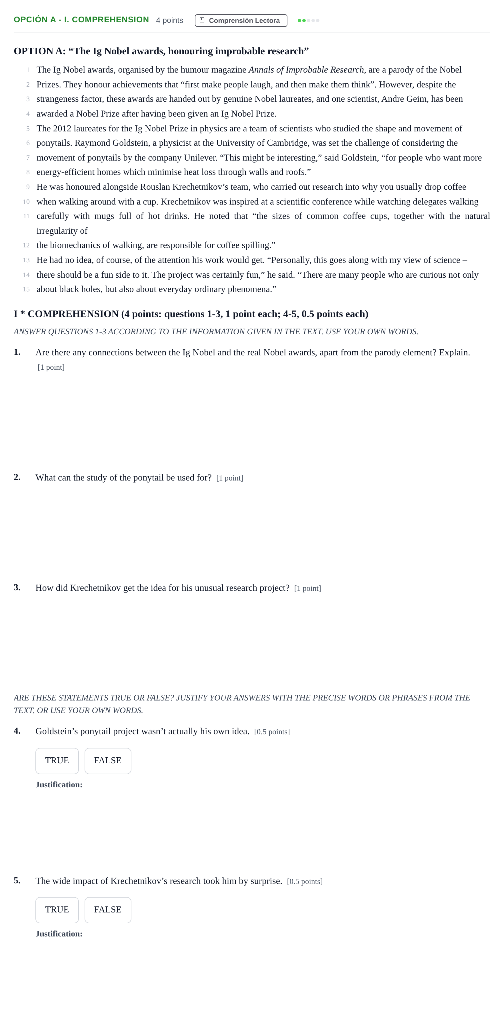 Enunciado: Opción A - I. Comprehension · Inglés PAU Andalucía Extraordinaria Reserva A 2013