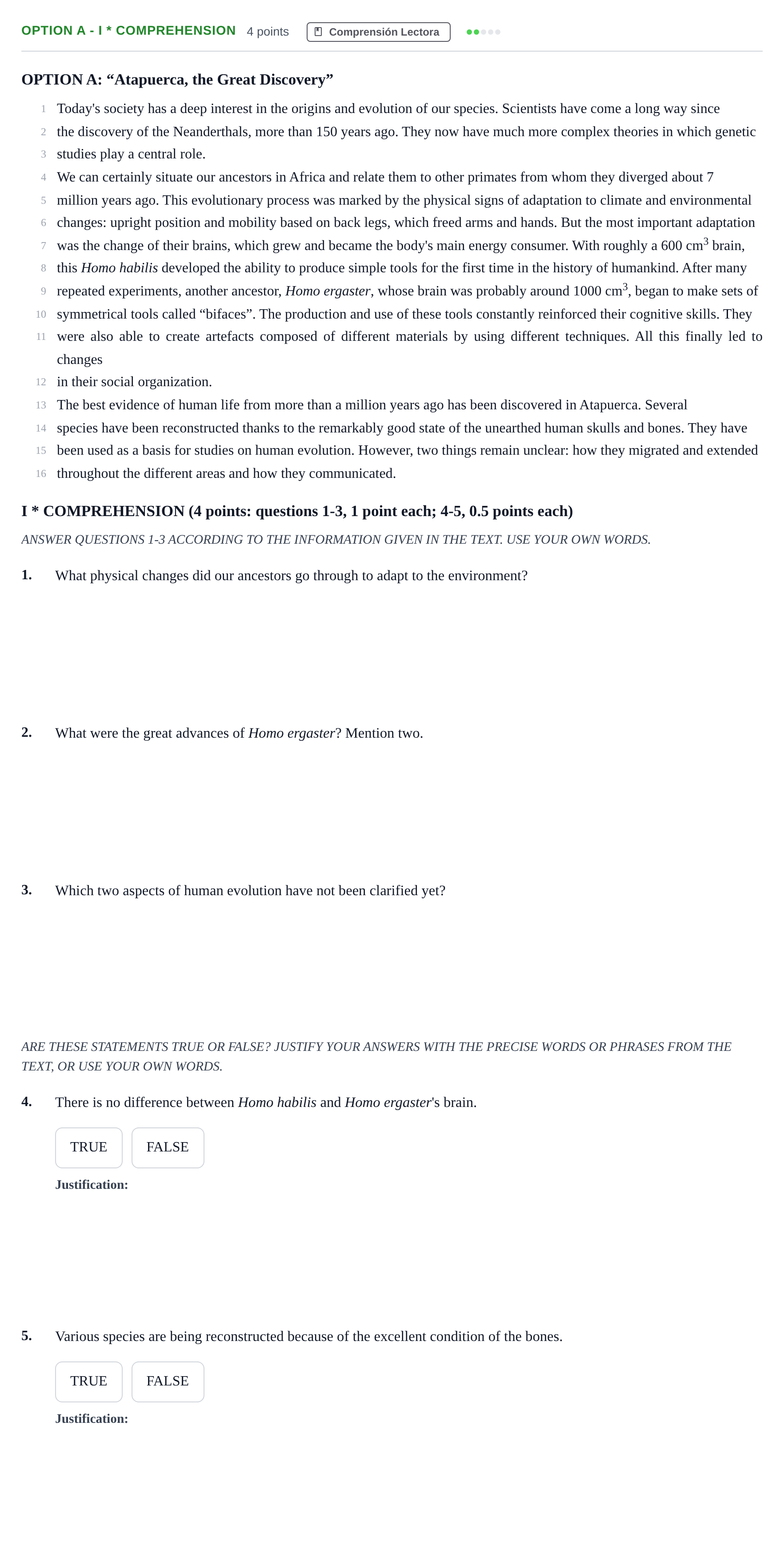 Enunciado: Ejercicio Option A - I * COMPREHENSION · Inglés PAU Andalucía Extraordinaria Reserva B 2013