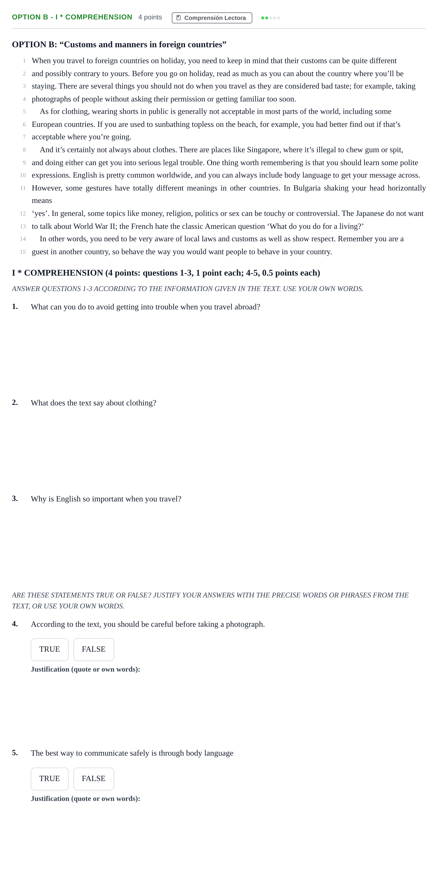 Enunciado: Ejercicio Option B - I * COMPREHENSION · Inglés PAU Andalucía Extraordinaria Reserva B 2013