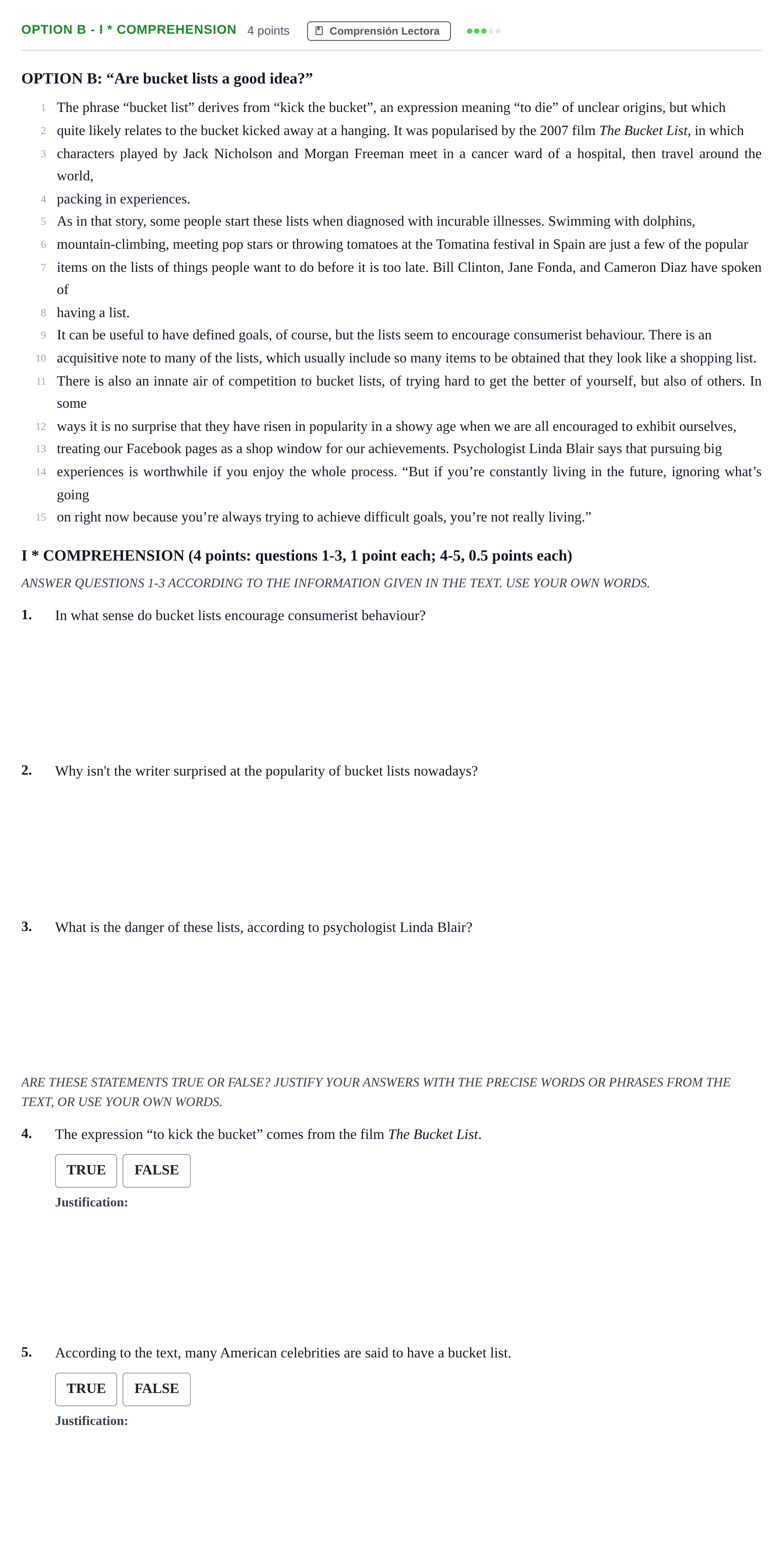 Enunciado: Ejercicio Option B - I * COMPREHENSION · Inglés PAU Andalucía Extraordinaria Titular 2013