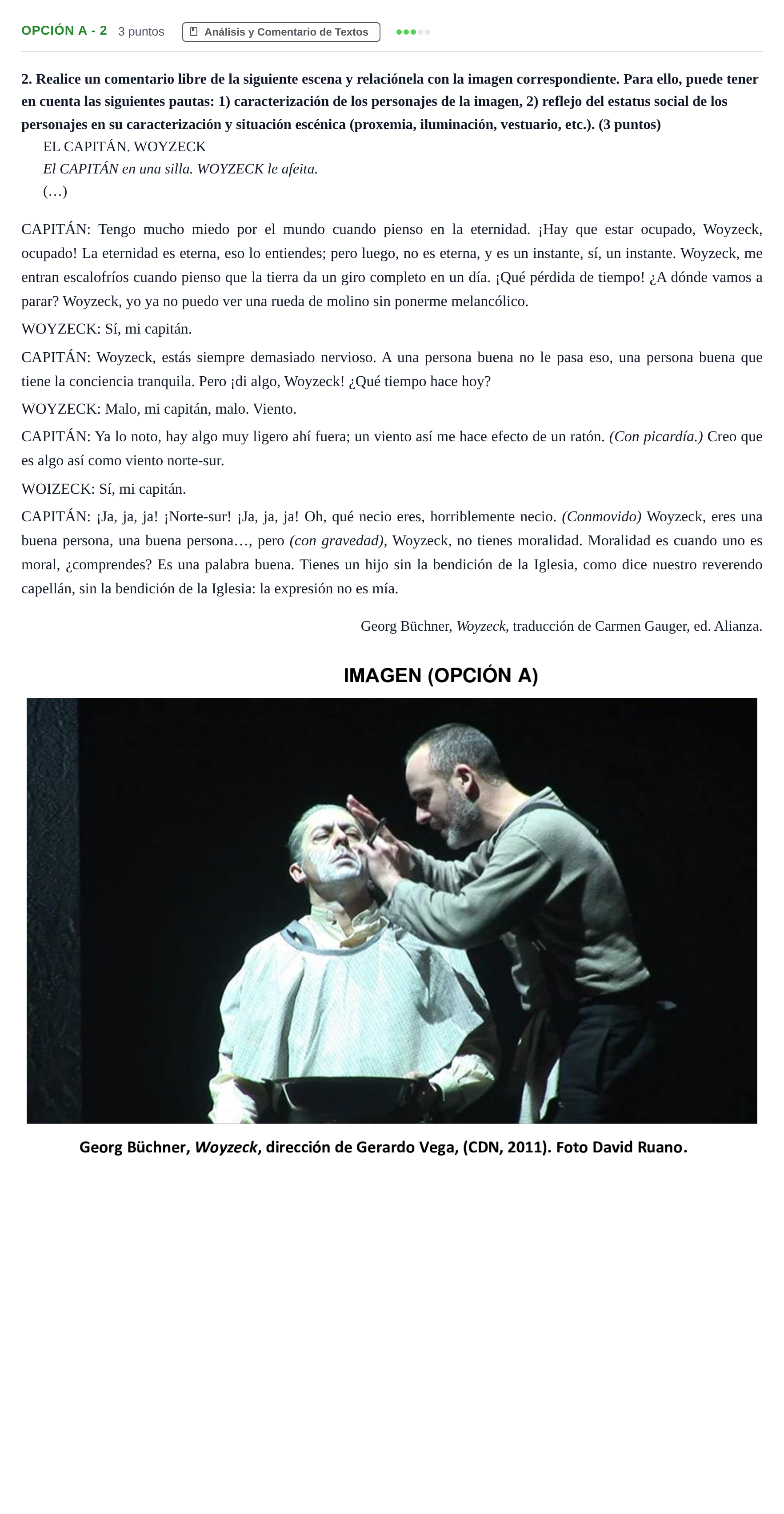 Enunciado: Opción A - 2 · Artes Escénicas PAU Madrid Extraordinaria 2018