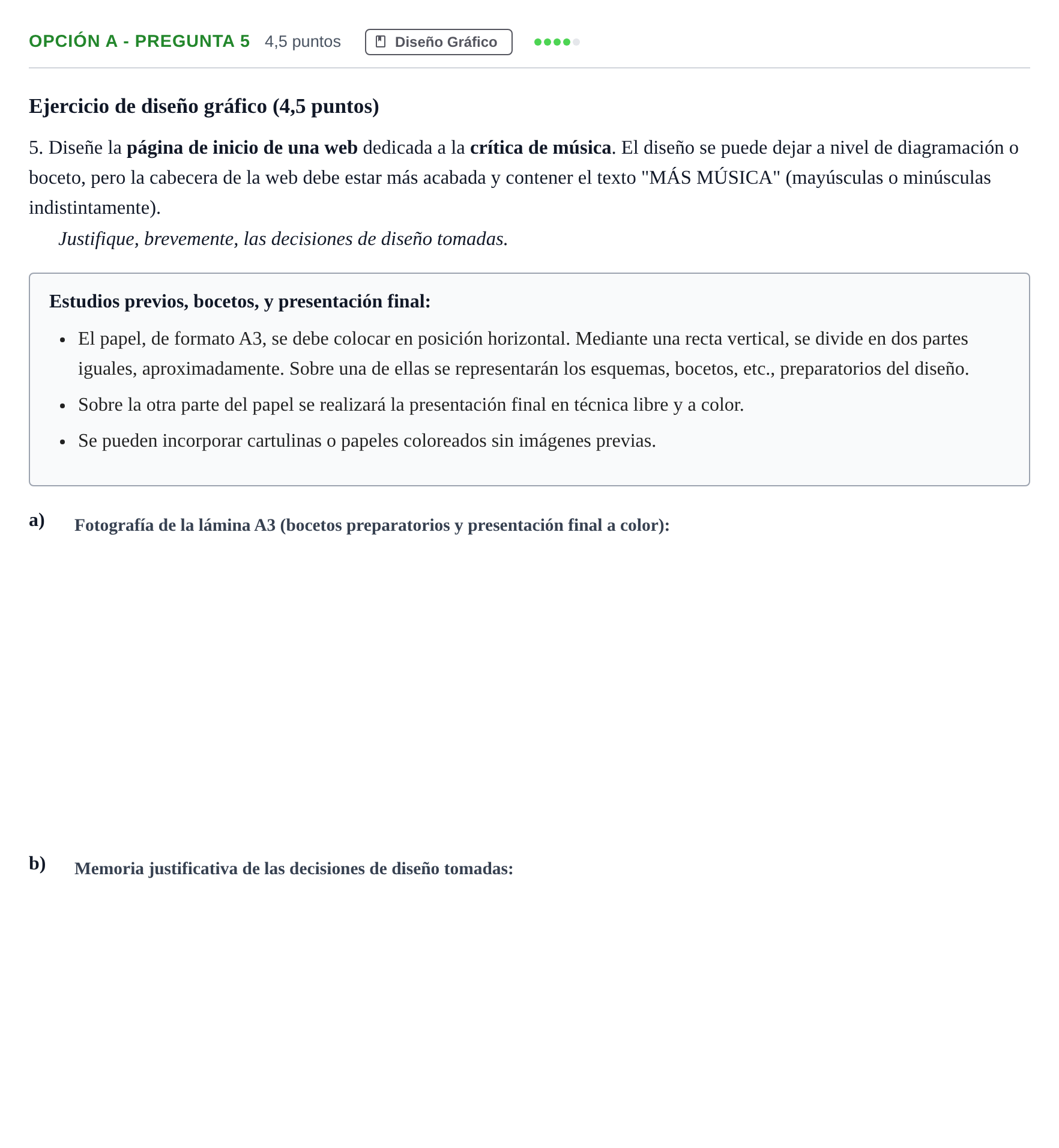 Enunciado: Opción A - Pregunta 5 · Diseño PAU Madrid Modelo 2018