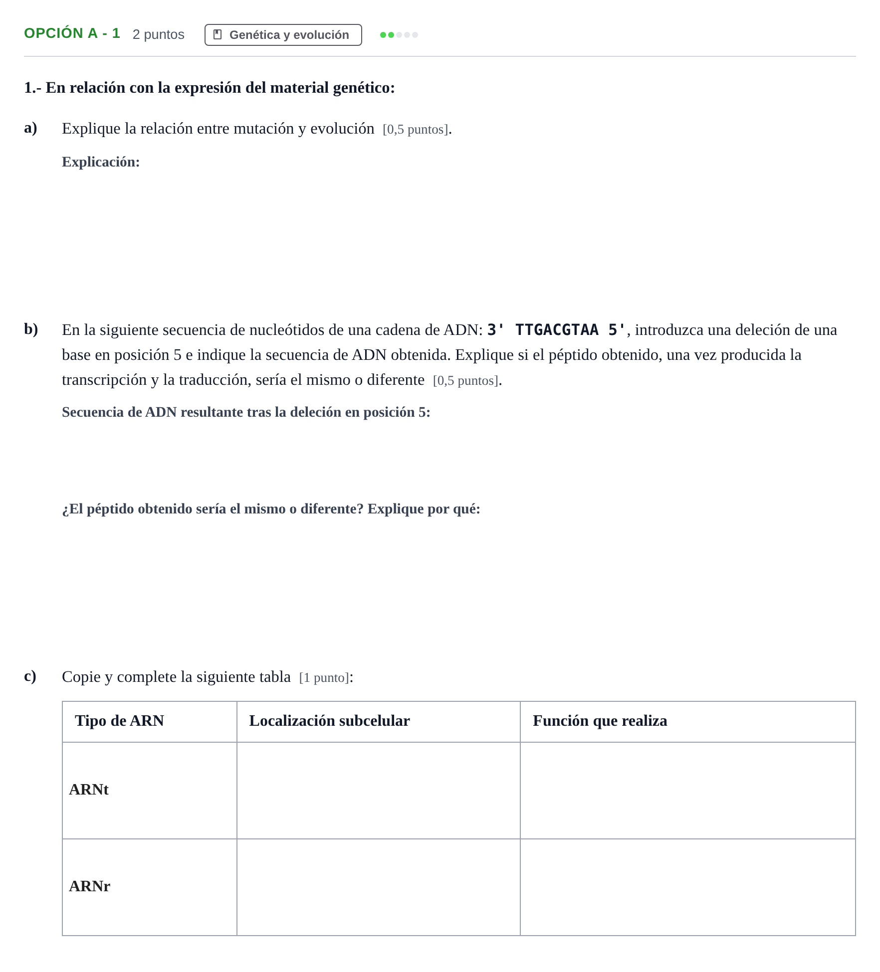 Enunciado: Opción A - 1 · Biología PAU Madrid Ordinaria 2018