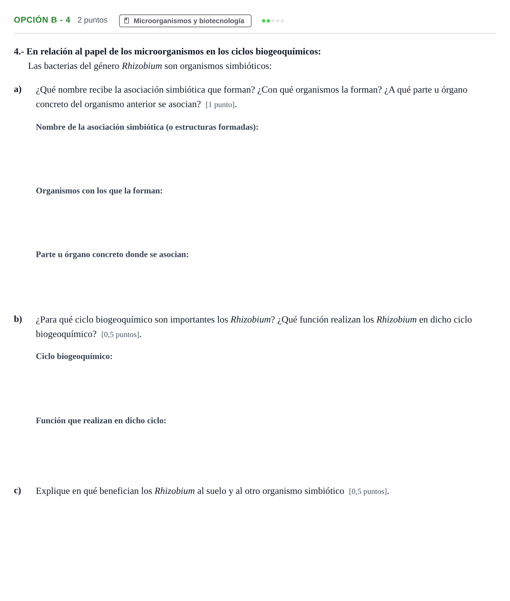 Enunciado: Opción B - 4 · Biología PAU Madrid Ordinaria 2018