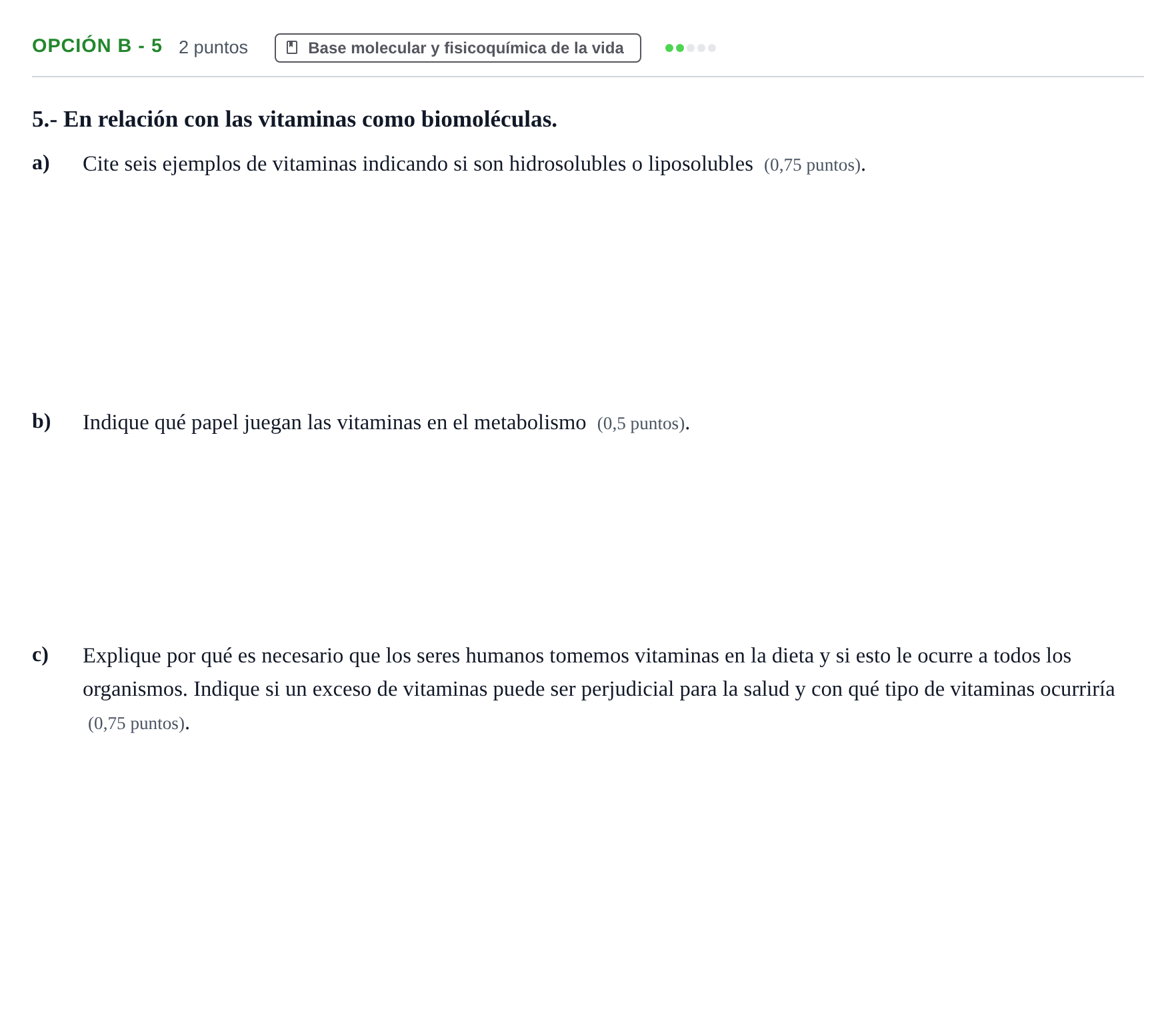 Enunciado: Opción B - 5 · Biología PAU Madrid Ordinaria 2018