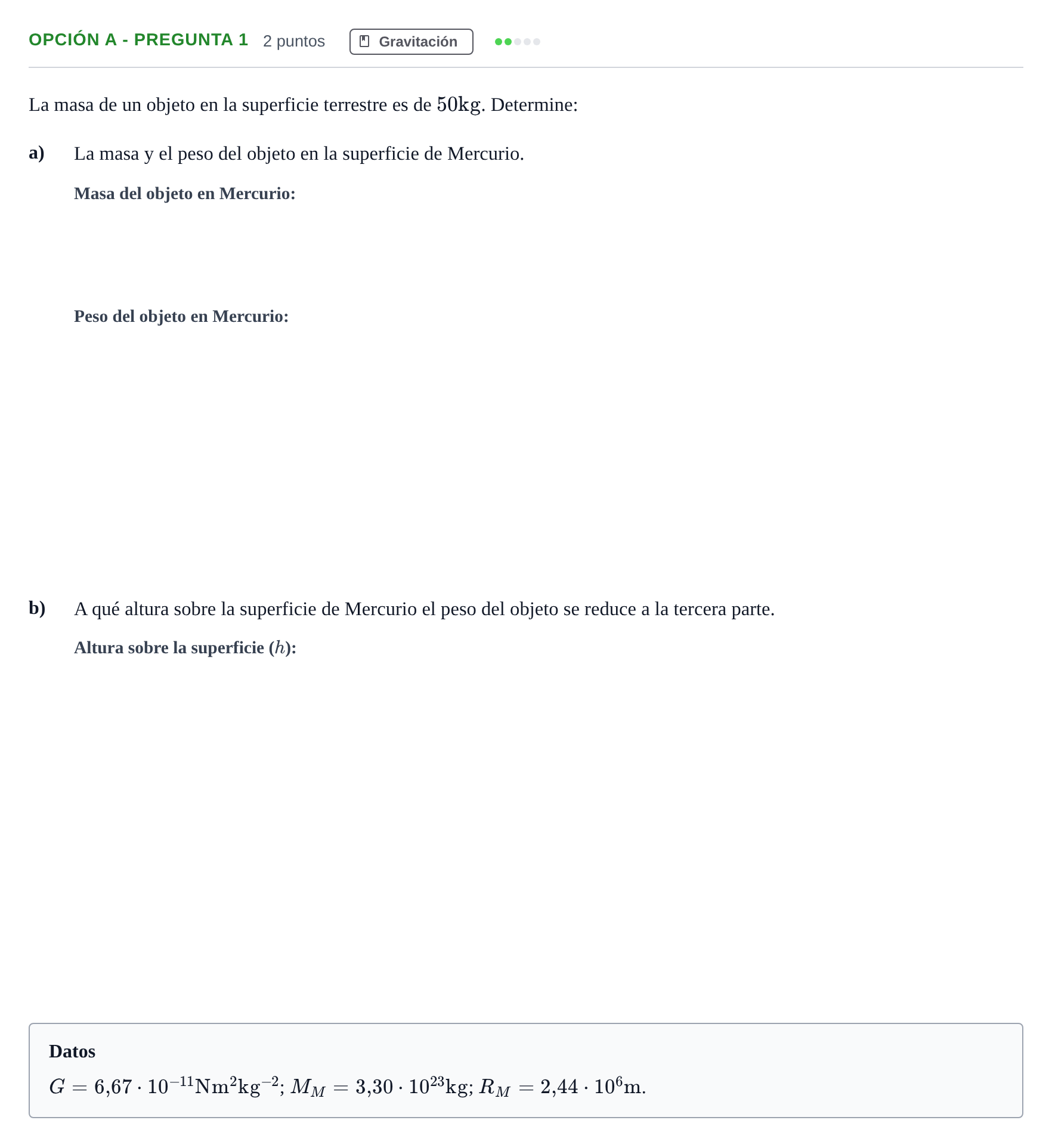 Enunciado: Opción A - Pregunta 1 · Física PAU Madrid Extraordinaria 2018