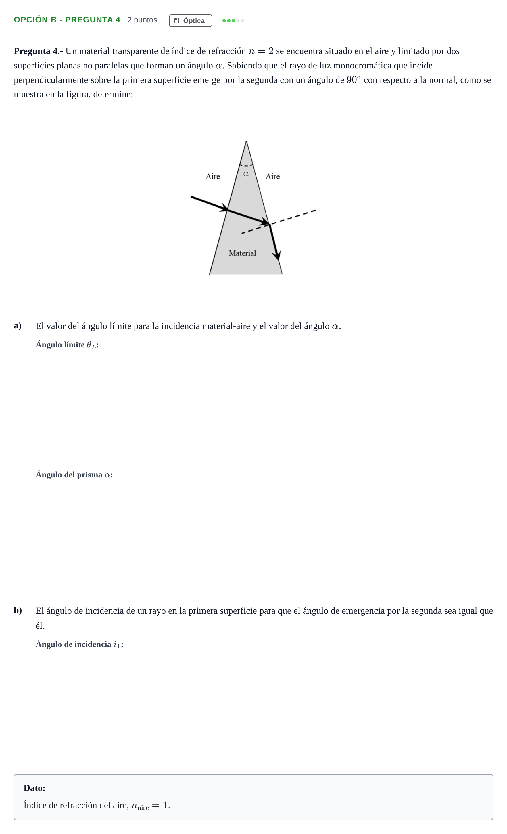 Enunciado: Opción B - Pregunta 4 · Física PAU Madrid Extraordinaria 2018