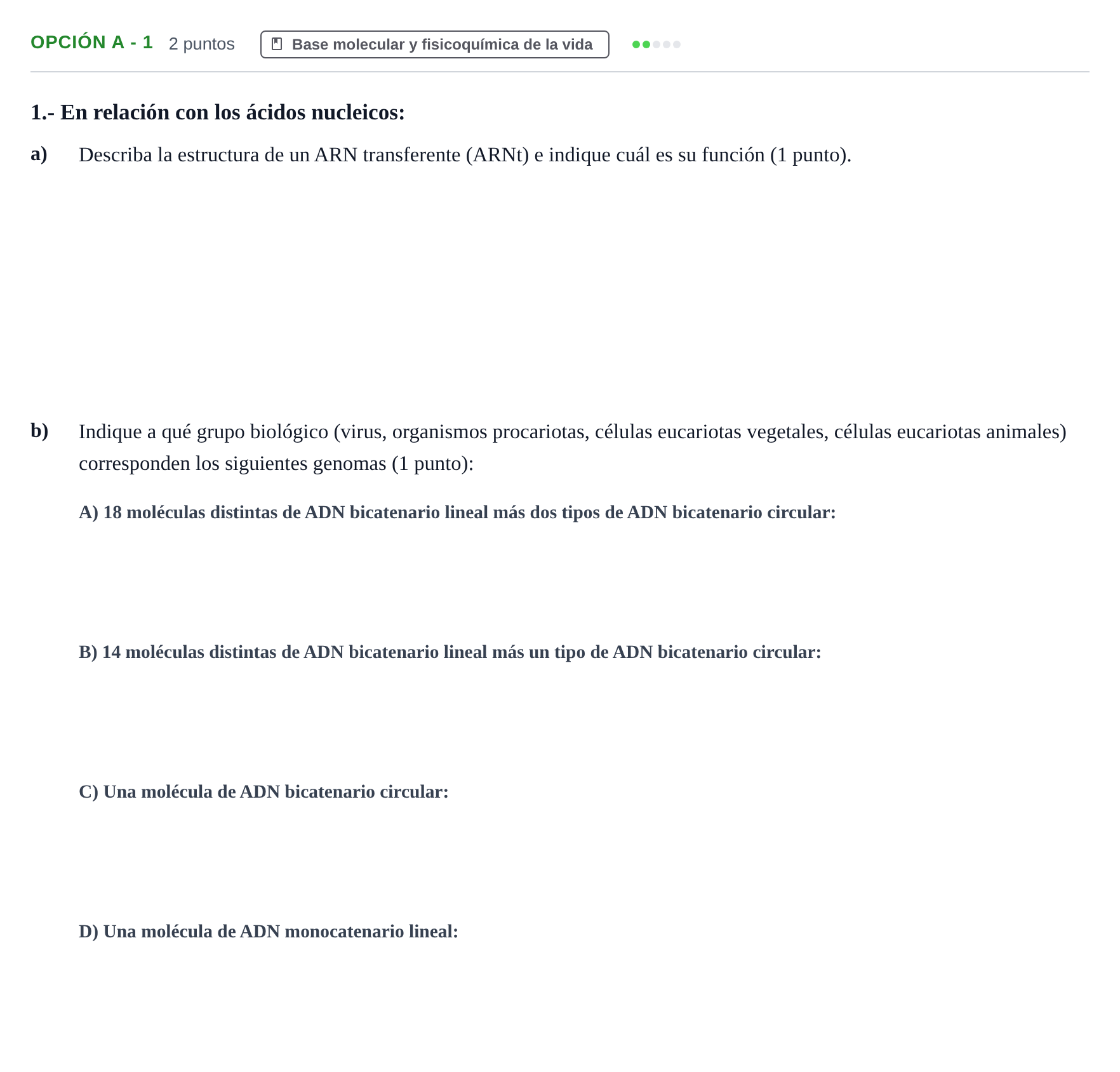 Enunciado: Opción A - 1 · Biología PAU Madrid Modelo 2018
