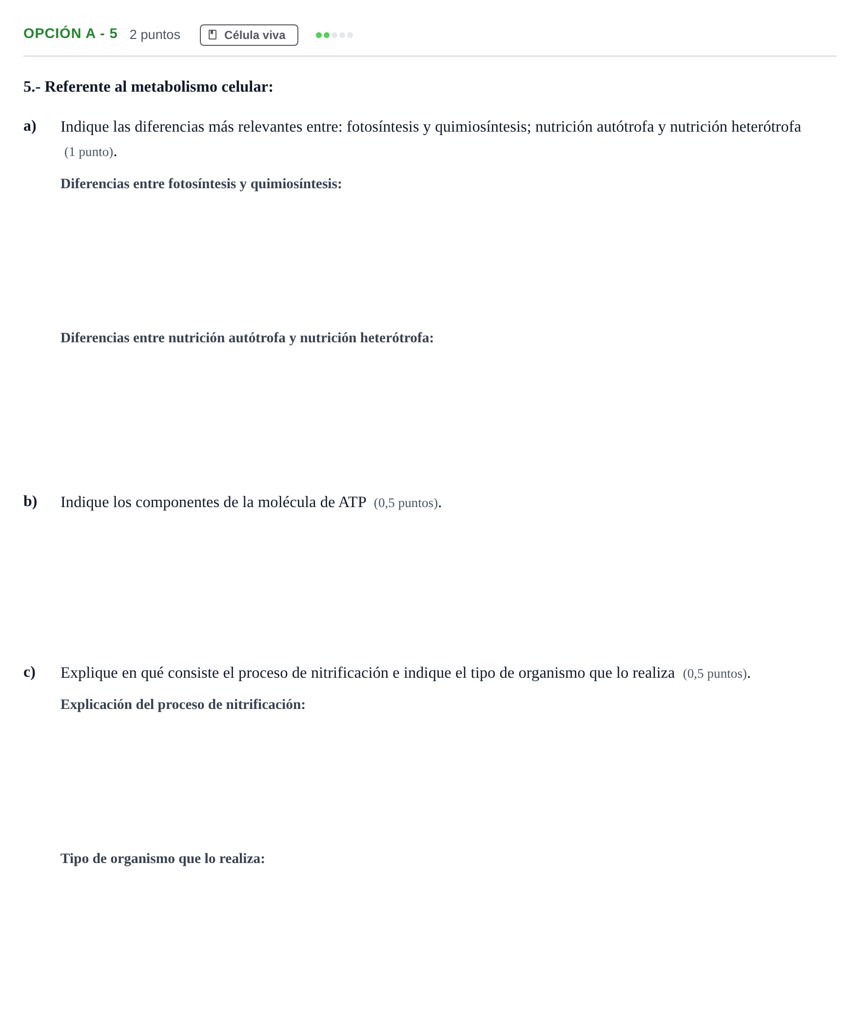 Enunciado: Opción A - 5 · Biología PAU Madrid Modelo 2018