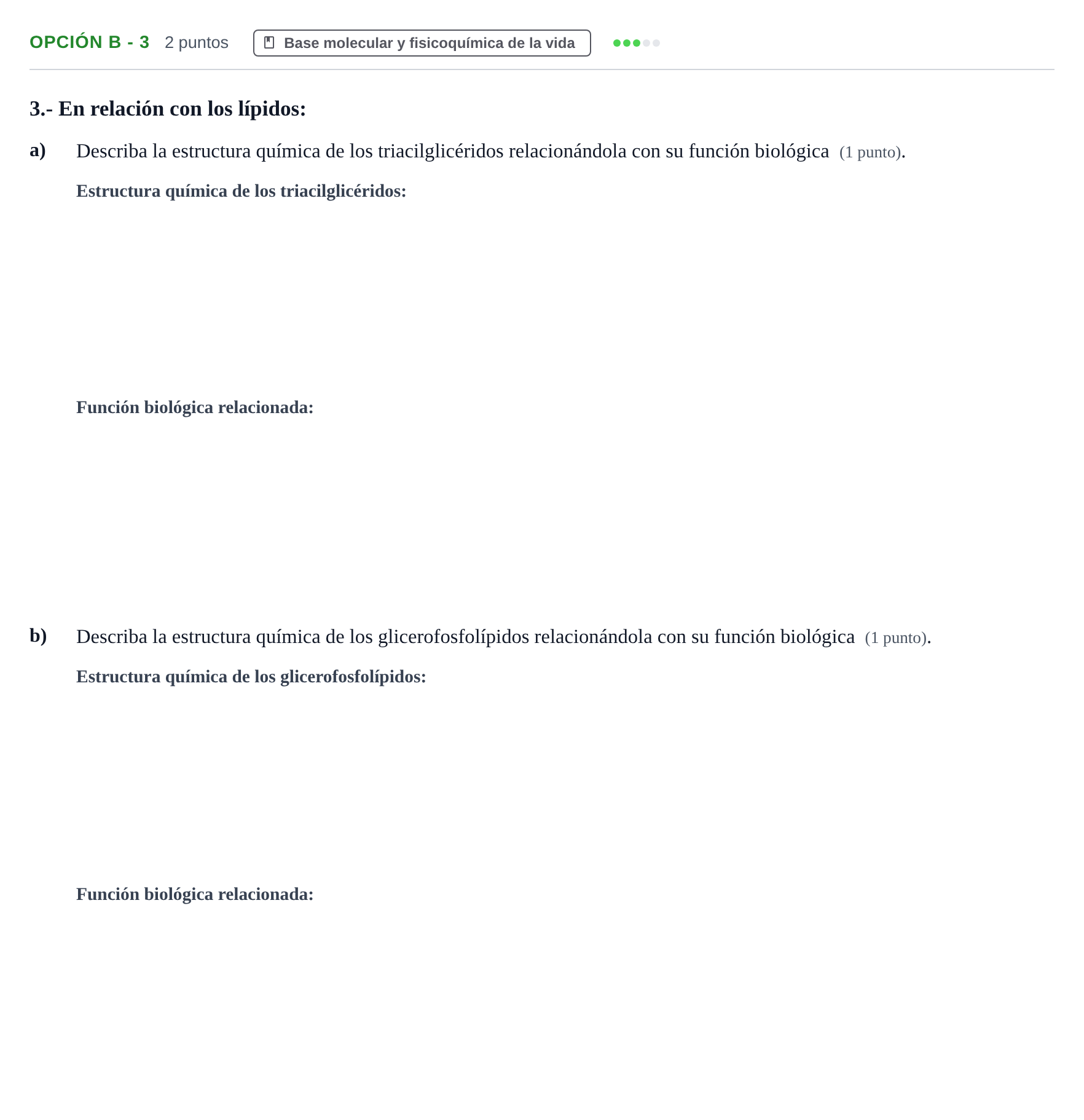 Enunciado: Opción B - 3 · Biología PAU Madrid Modelo 2018