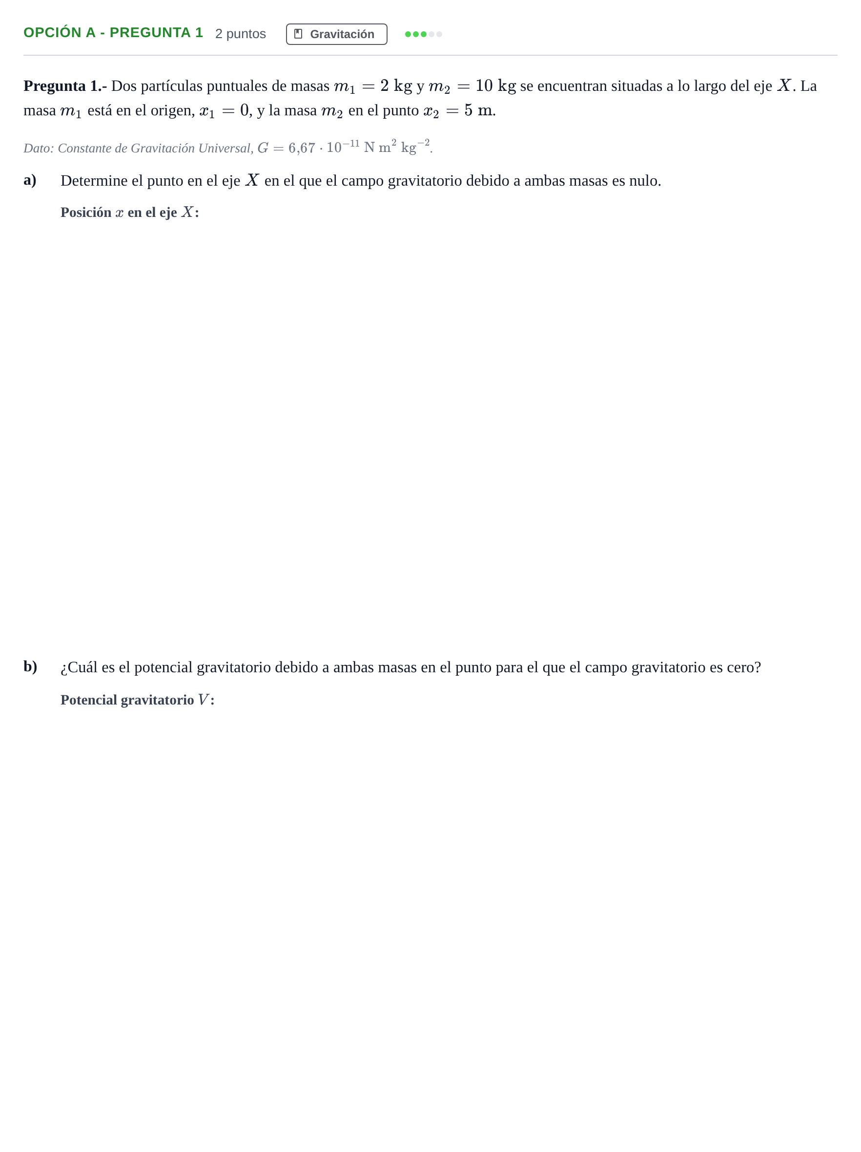 Enunciado: Opción A - Pregunta 1 · Física PAU Madrid Modelo 2018