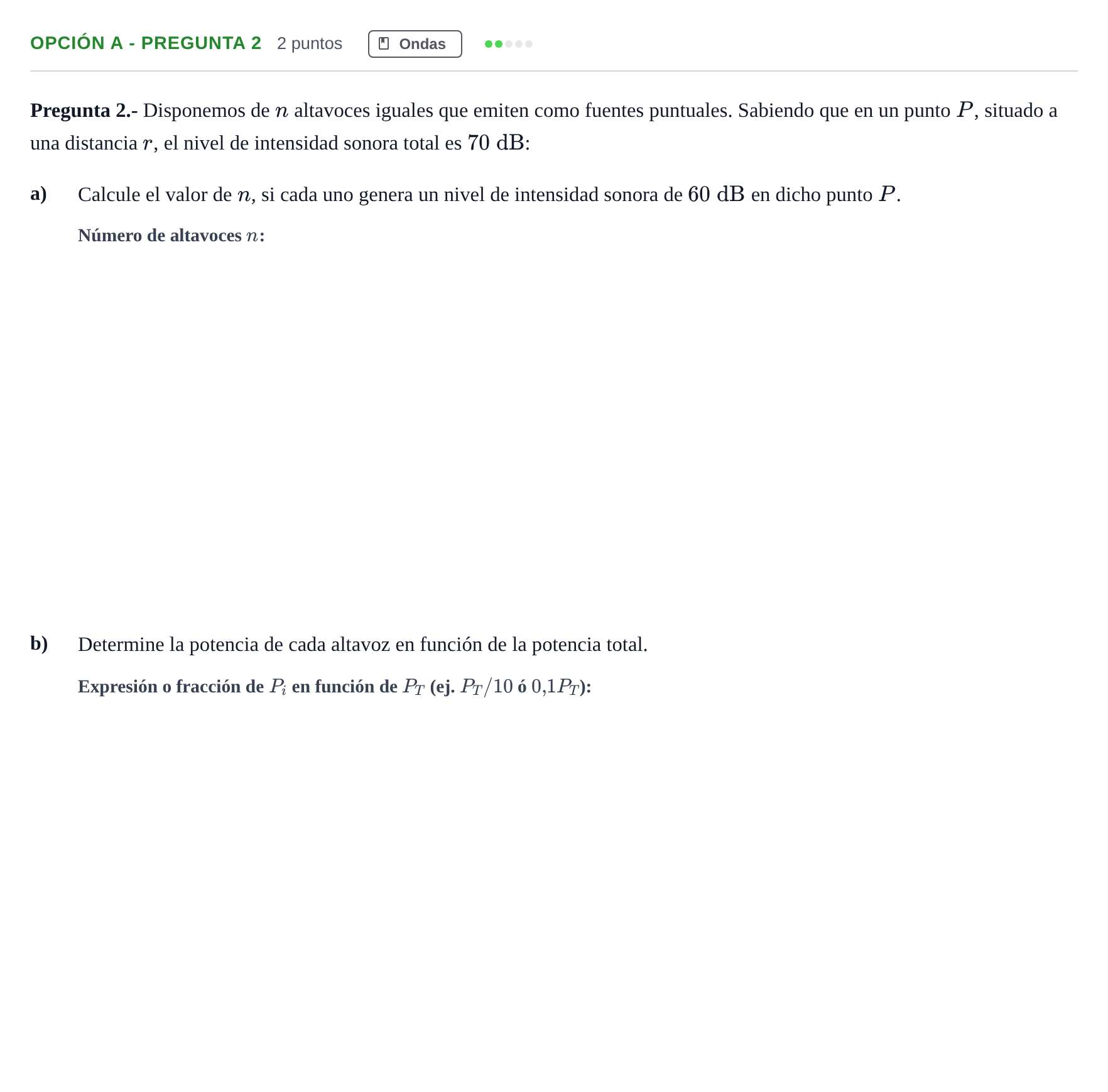Enunciado: Opción A - Pregunta 2 · Física PAU Madrid Modelo 2018