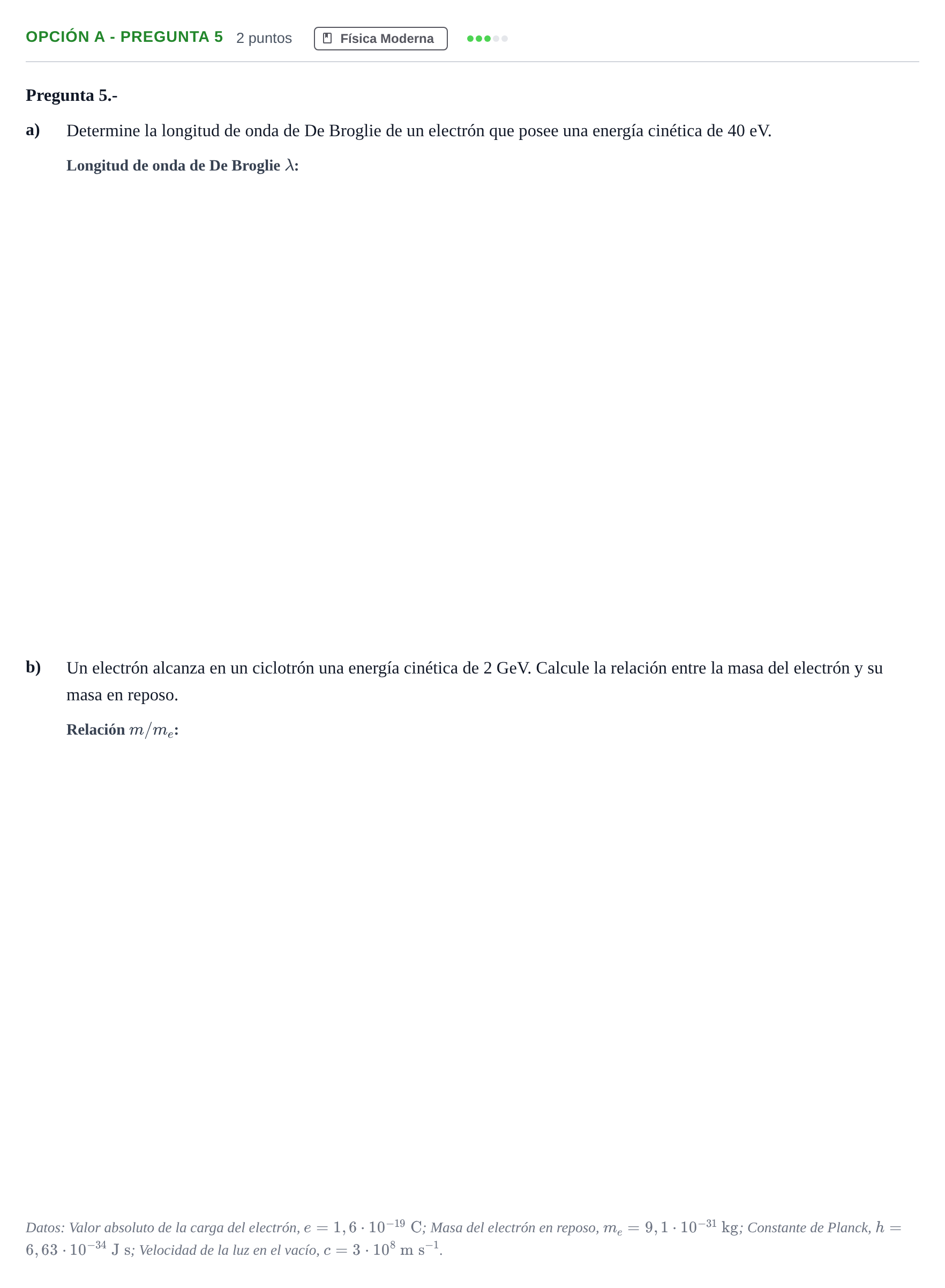 Enunciado: Opción A - Pregunta 5 · Física PAU Madrid Modelo 2018