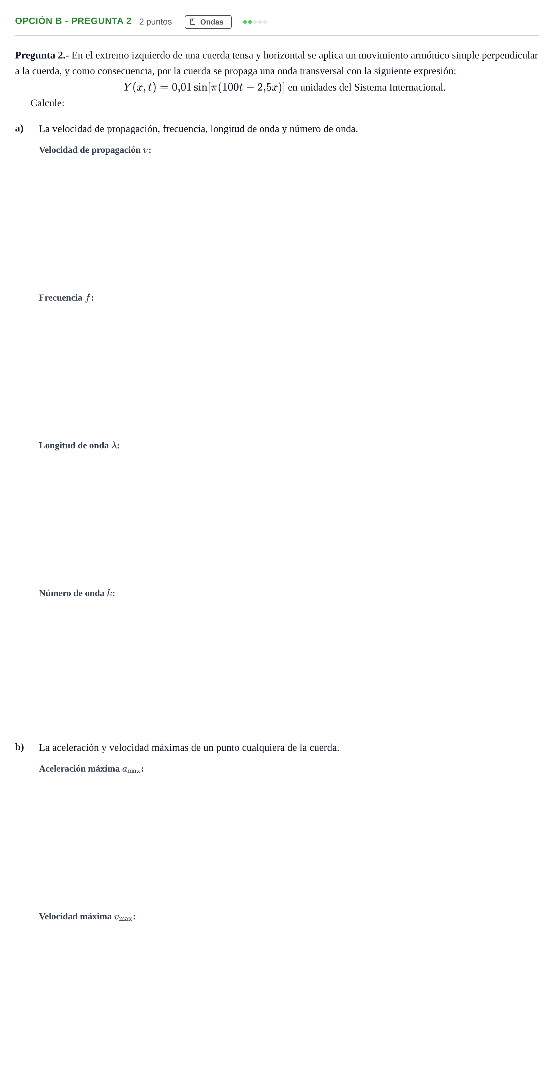 Enunciado: Opción B - Pregunta 2 · Física PAU Madrid Modelo 2018