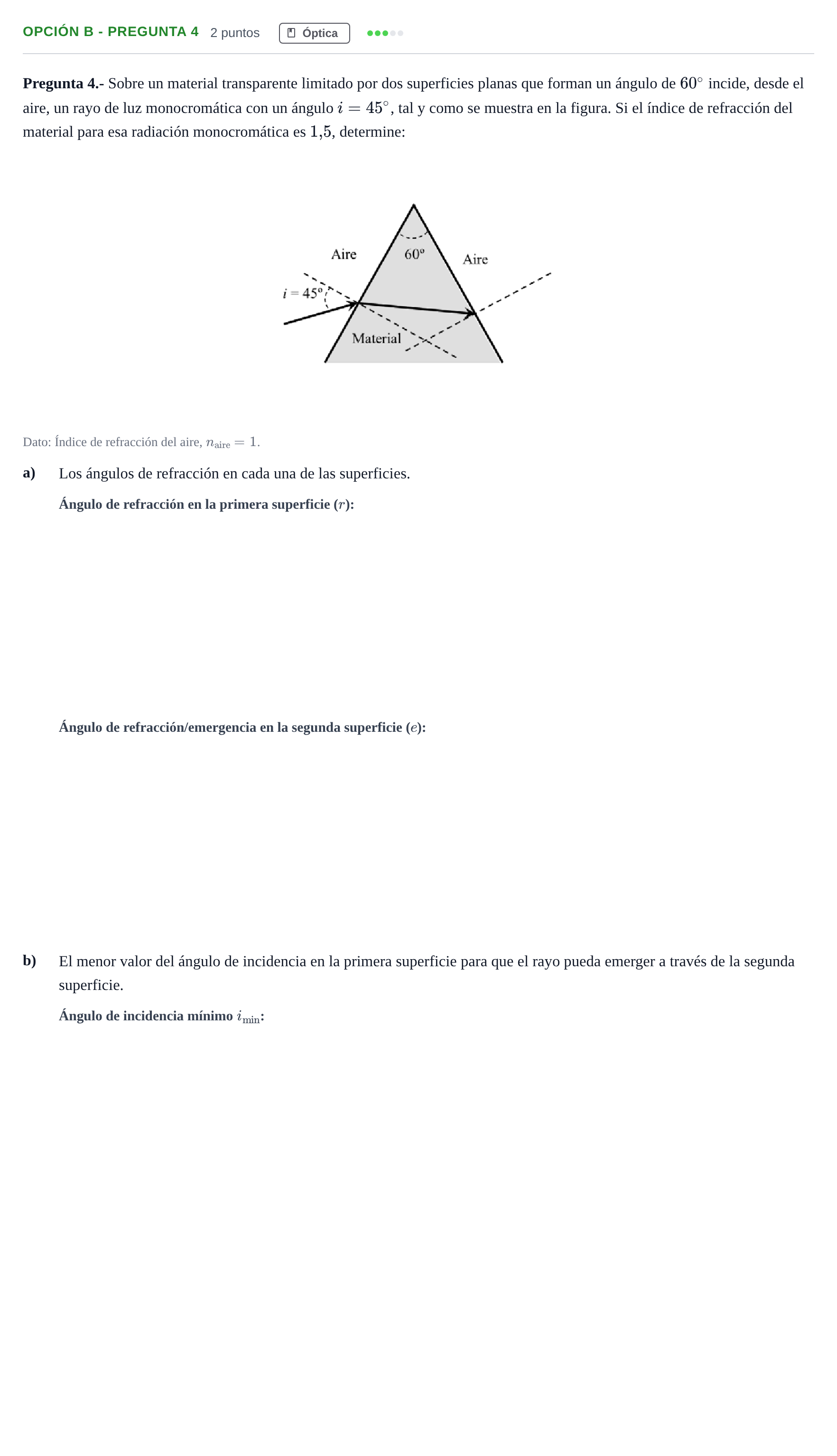 Enunciado: Opción B - Pregunta 4 · Física PAU Madrid Modelo 2018