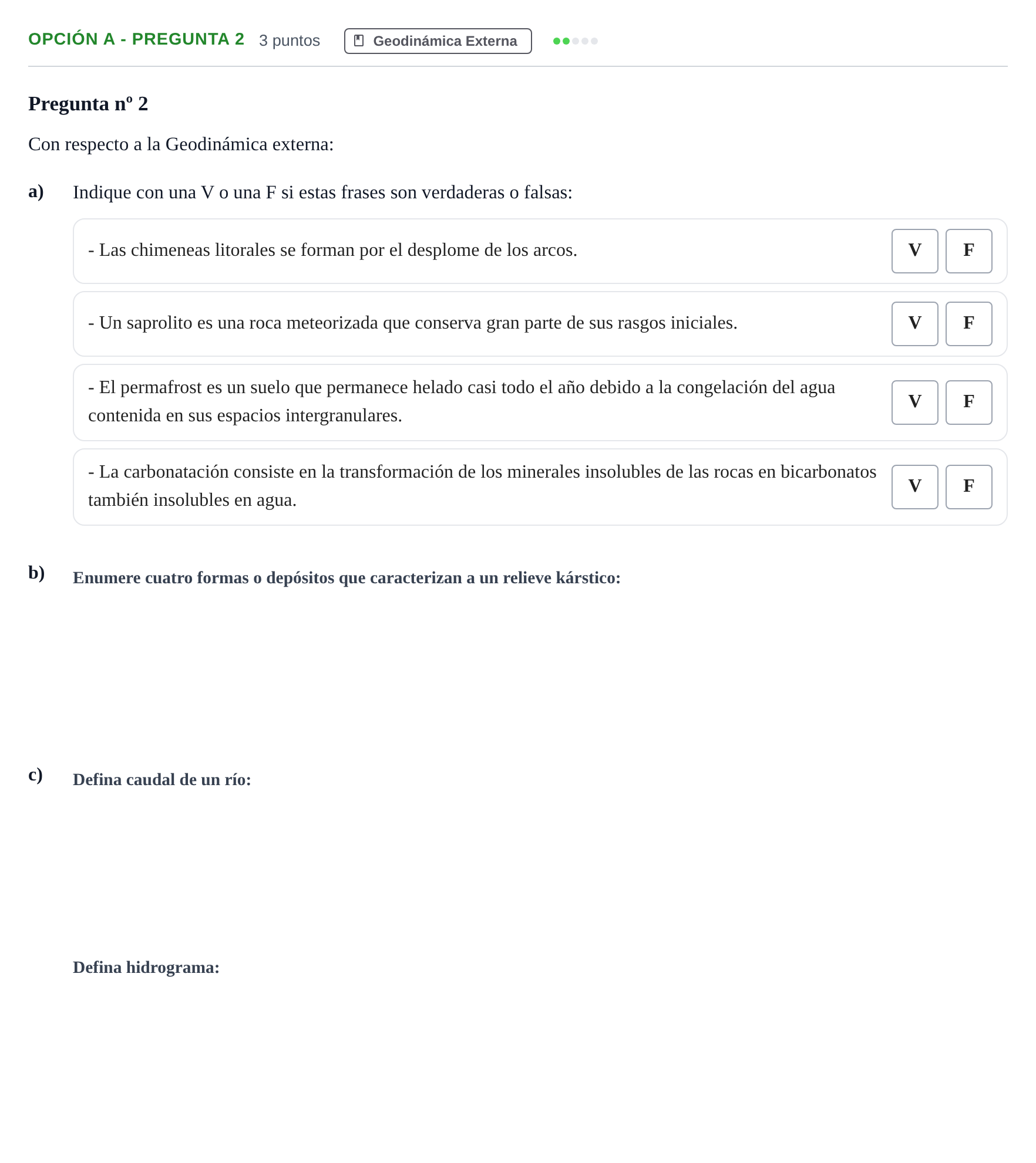 Enunciado: Opción A - Pregunta 2 · Geología PAU Madrid Extraordinaria 2018