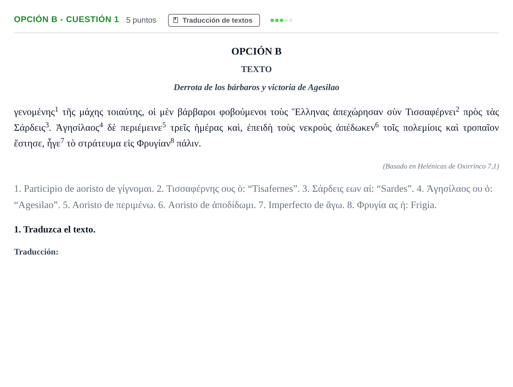 Enunciado: Opción B - Cuestión 1 · Griego II PAU Madrid Modelo 2018
