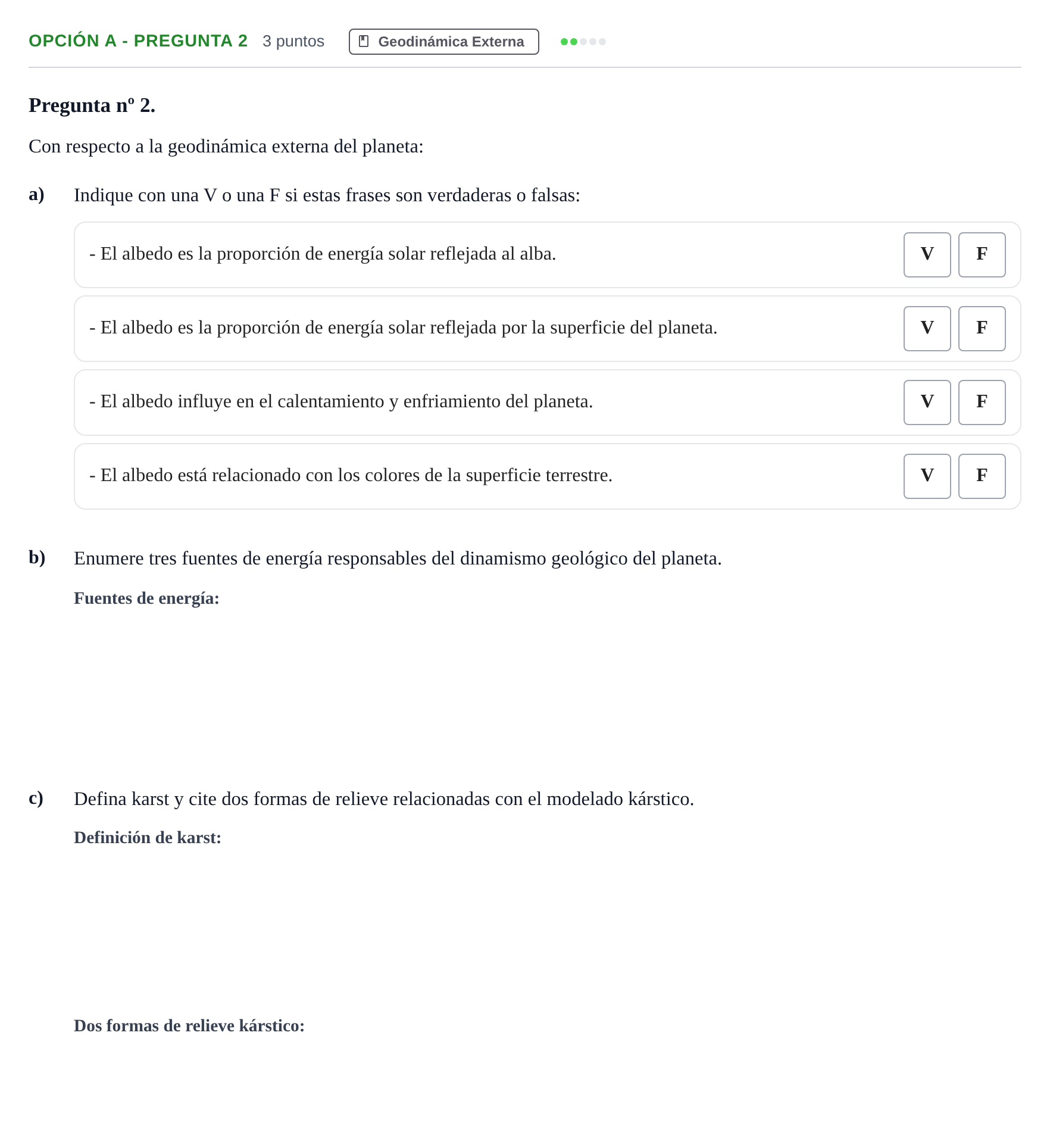 Enunciado: Opción A - Pregunta 2 · Geología PAU Madrid Modelo 2018