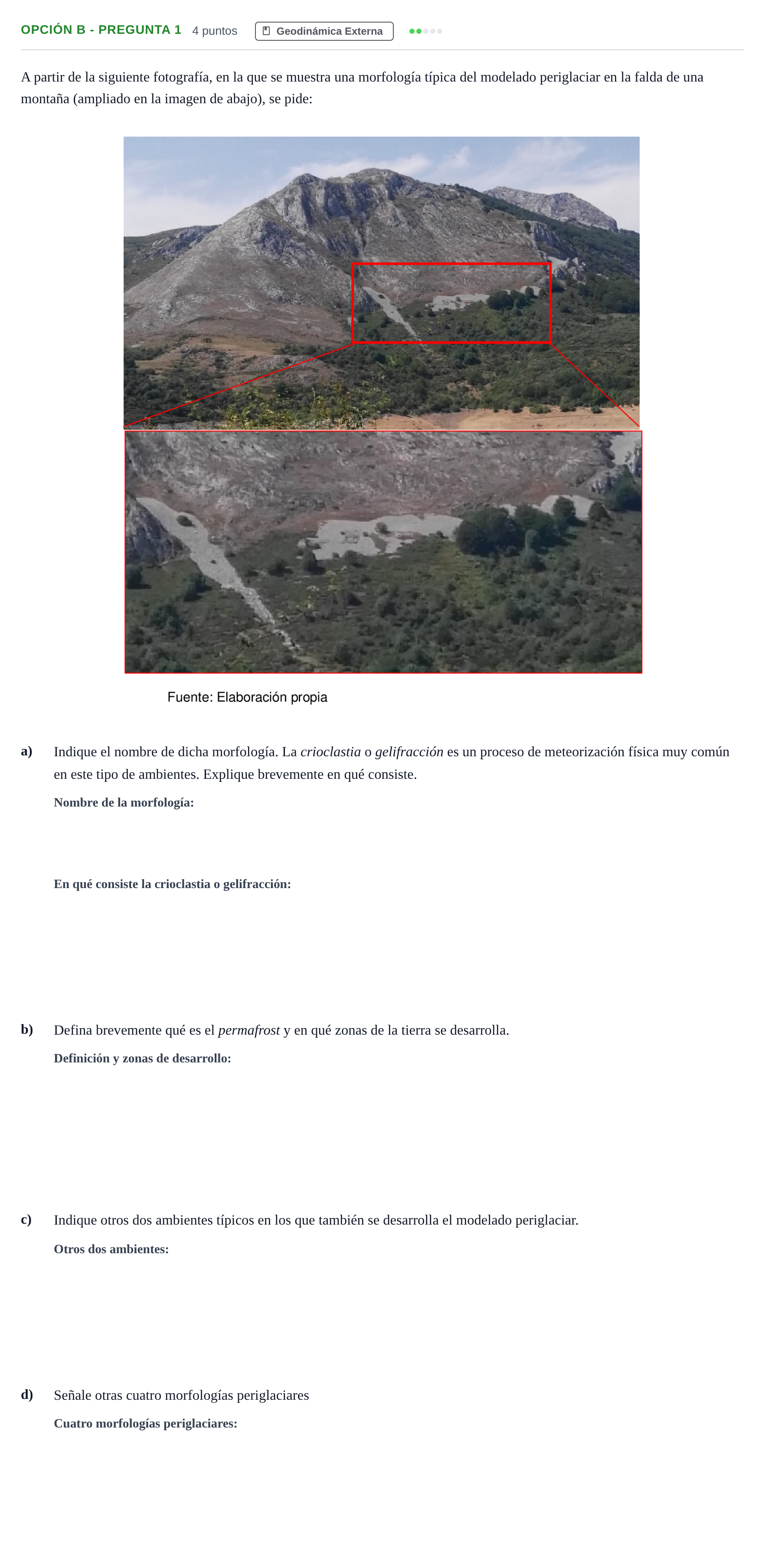 Enunciado: Opción B - Pregunta 1 · Geología PAU Madrid Modelo 2018