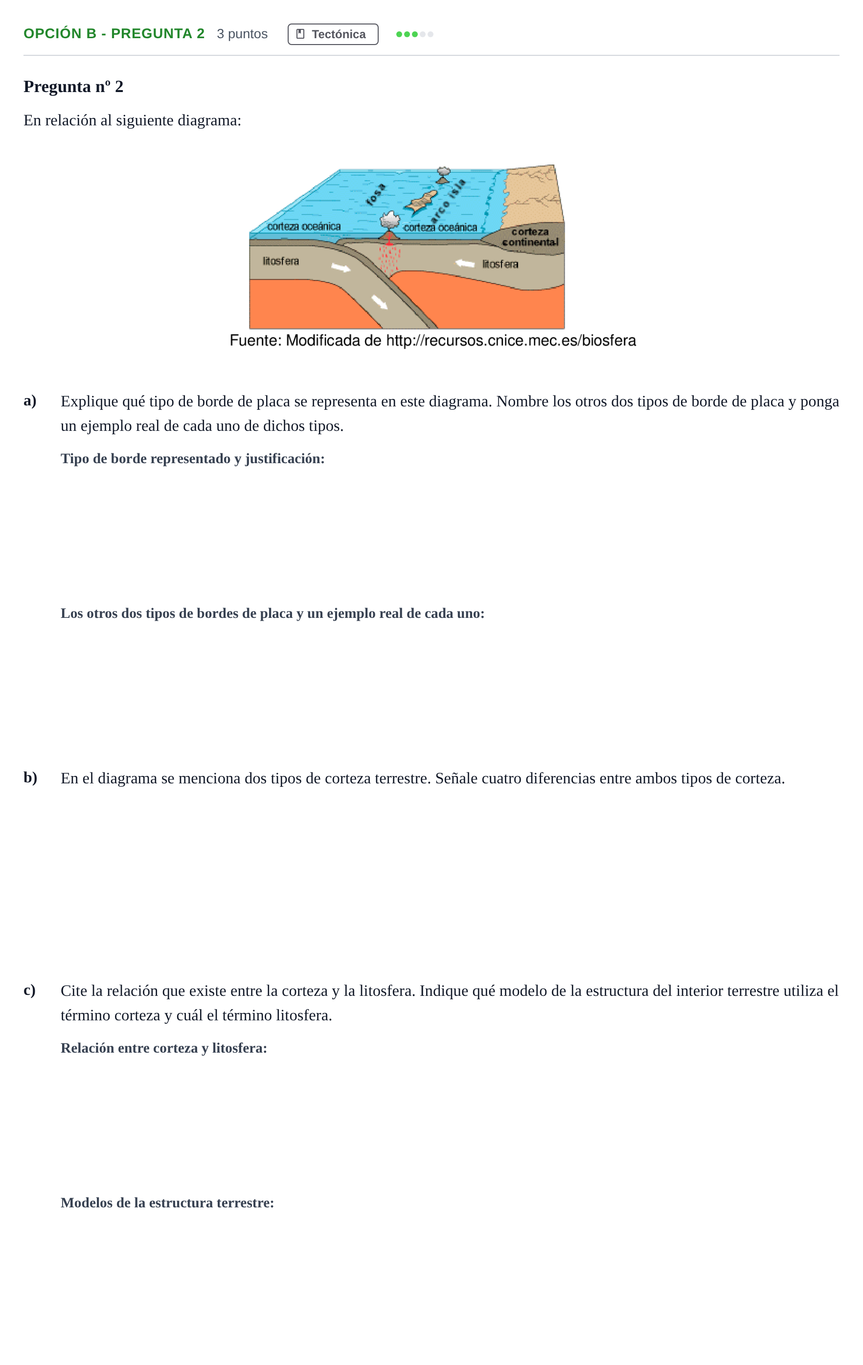 Enunciado: Opción B - Pregunta 2 · Geología PAU Madrid Modelo 2018