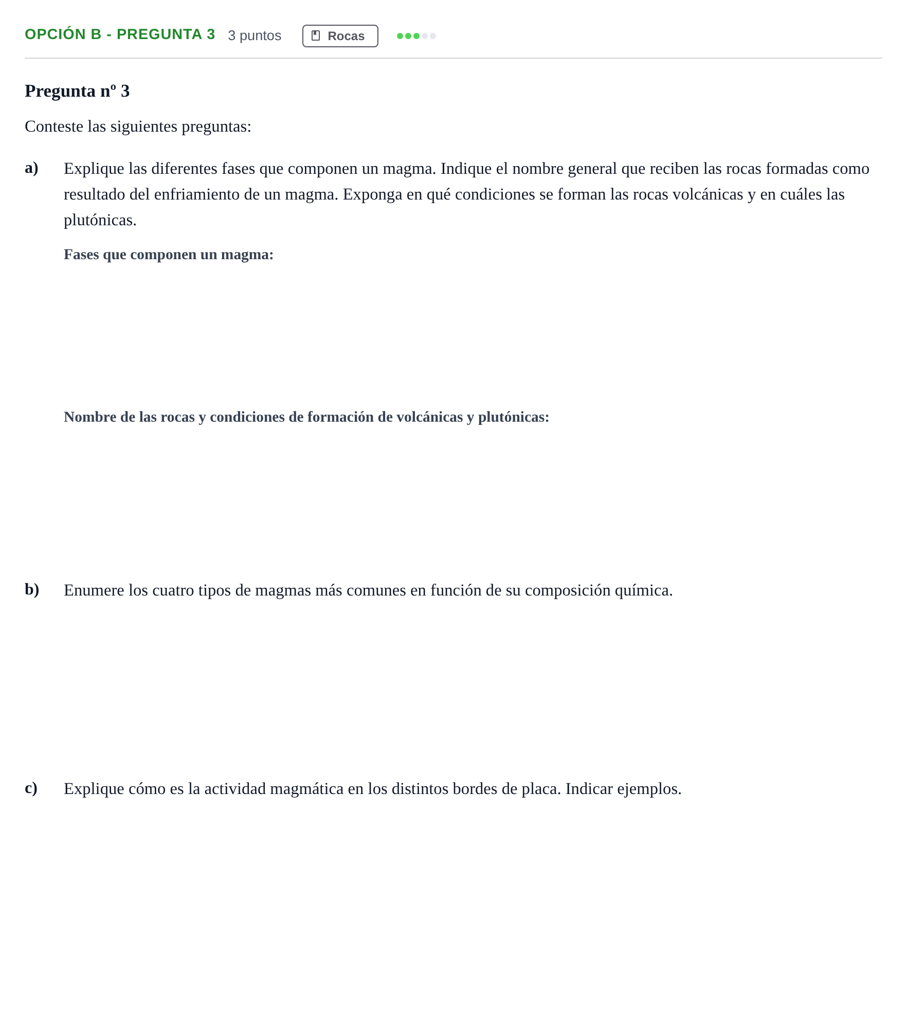 Enunciado: Opción B - Pregunta 3 · Geología PAU Madrid Modelo 2018