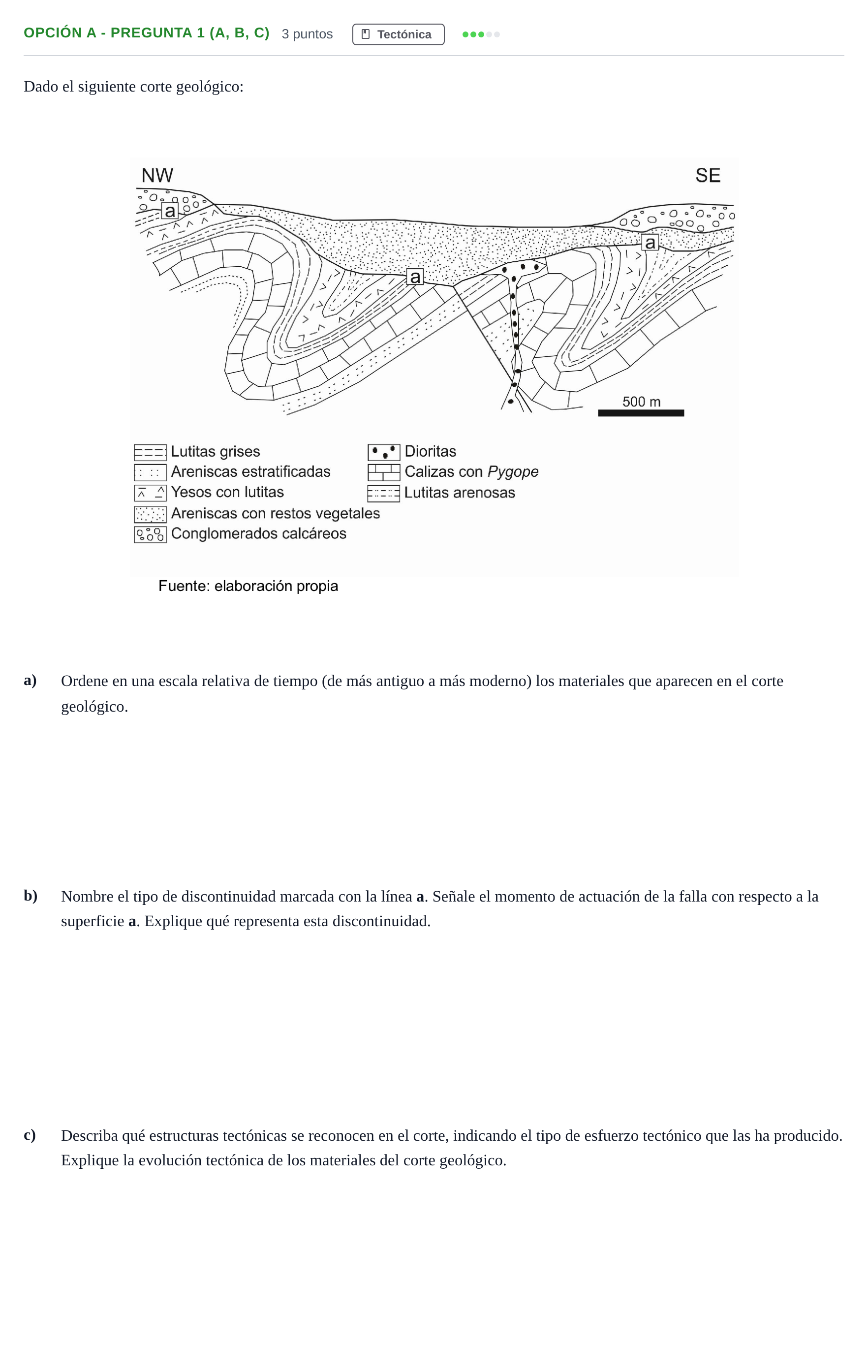 Enunciado: Opción A - Pregunta 1 (a, b, c) · Geología PAU Madrid Ordinaria 2018