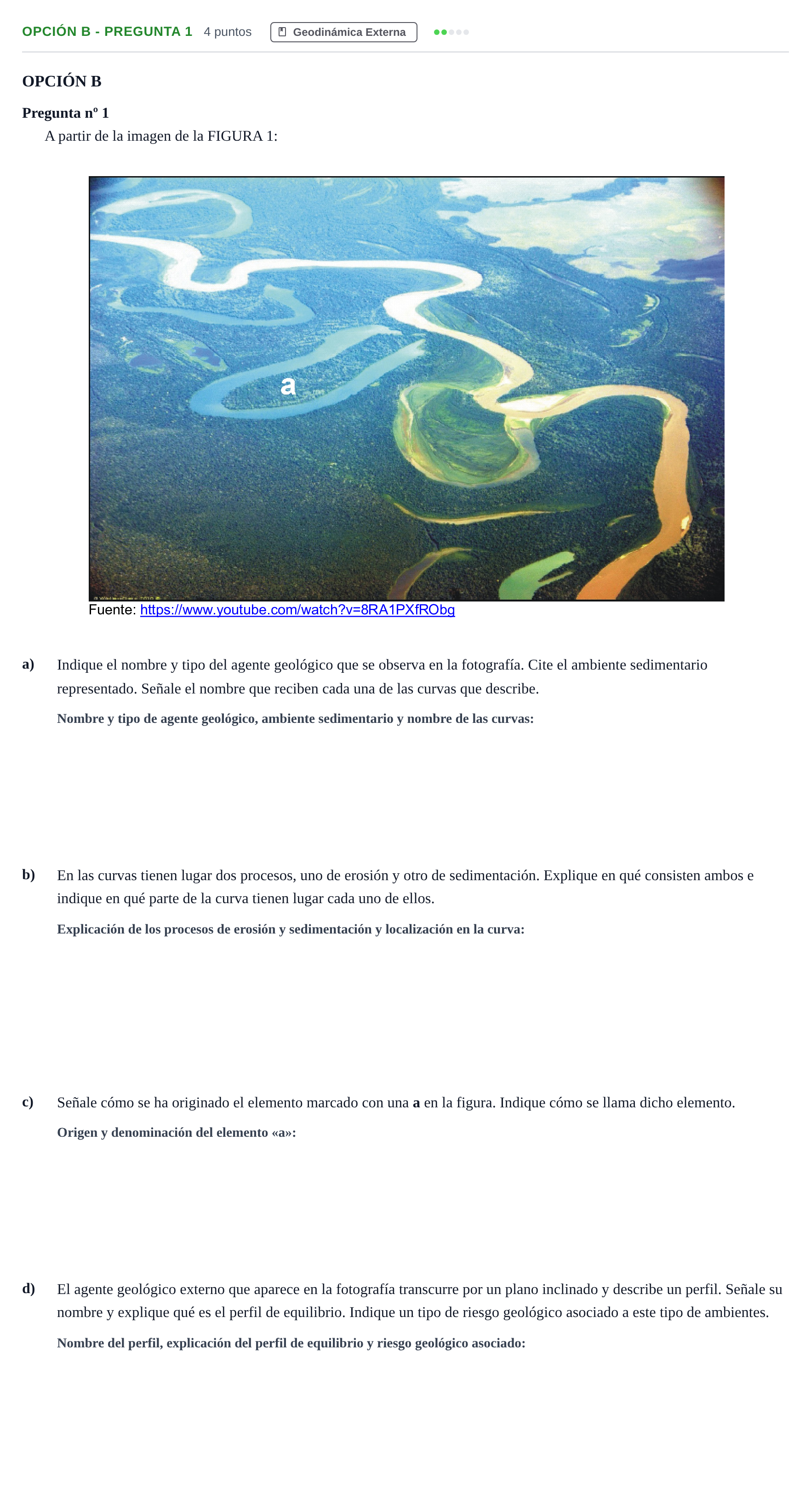 Enunciado: Opción B - Pregunta 1 · Geología PAU Madrid Ordinaria 2018