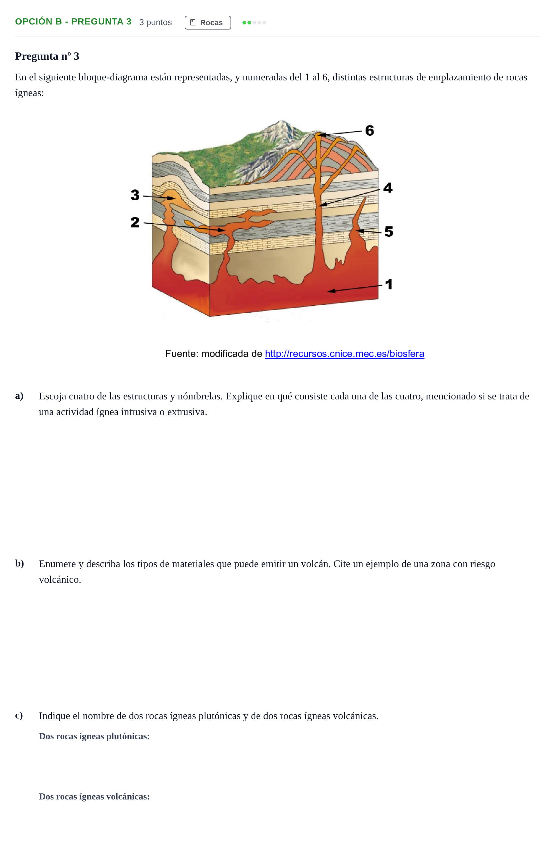 Enunciado: Opción B - Pregunta 3 · Geología PAU Madrid Ordinaria 2018
