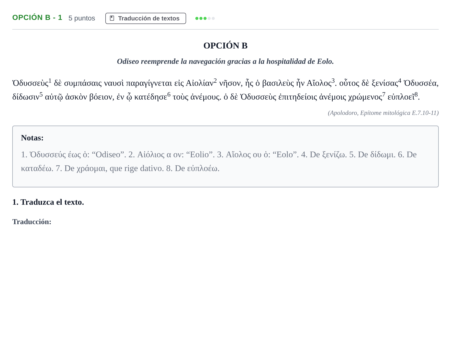 Enunciado: Opción B - 1 · Griego II PAU Madrid Ordinaria 2018