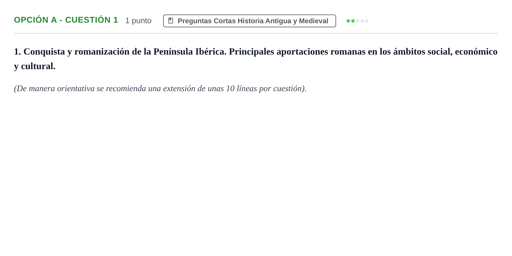 Enunciado: Opción A - Cuestión 1 · Historia de España PAU Madrid Extraordinaria 2018