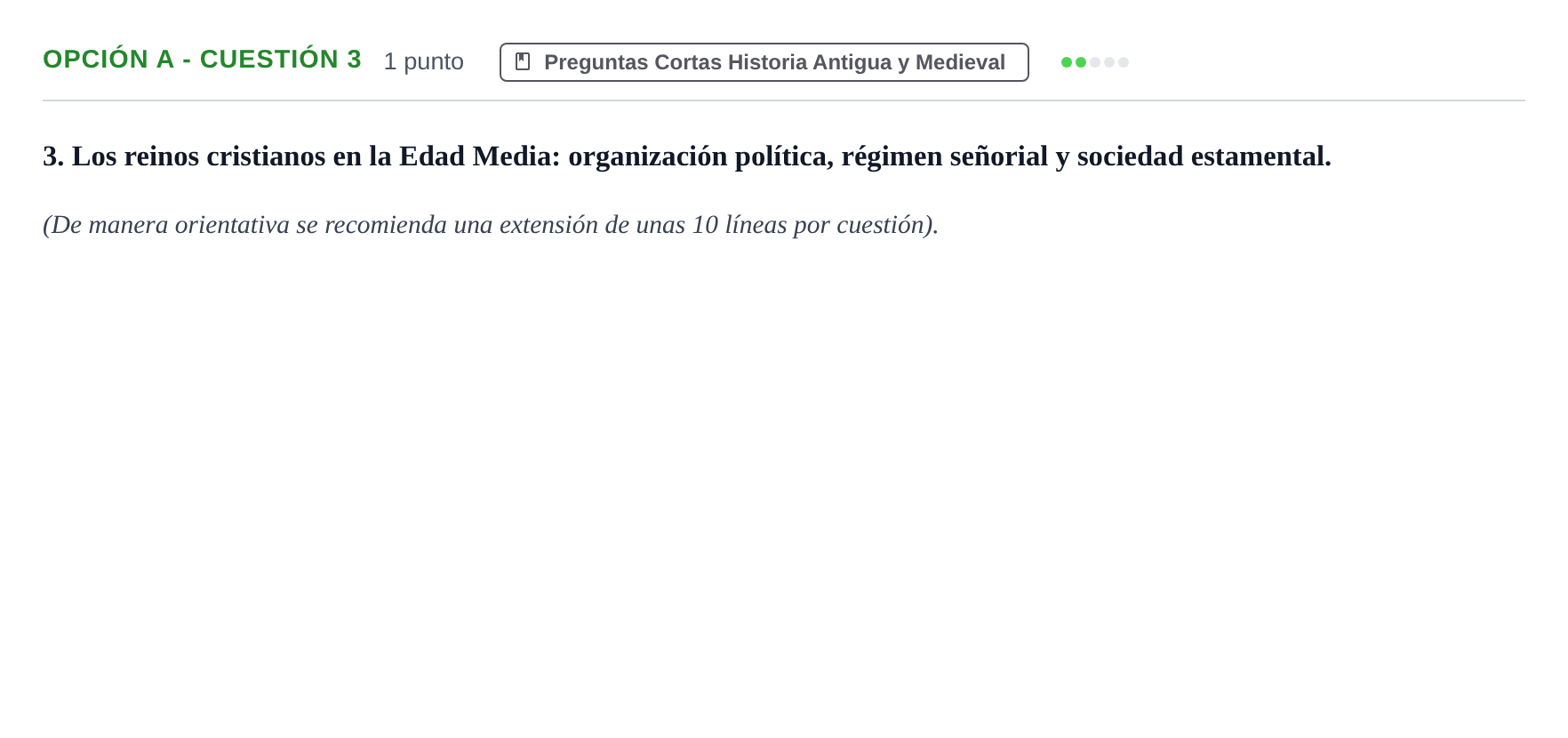 Enunciado: Opción A - Cuestión 3 · Historia de España PAU Madrid Extraordinaria 2018