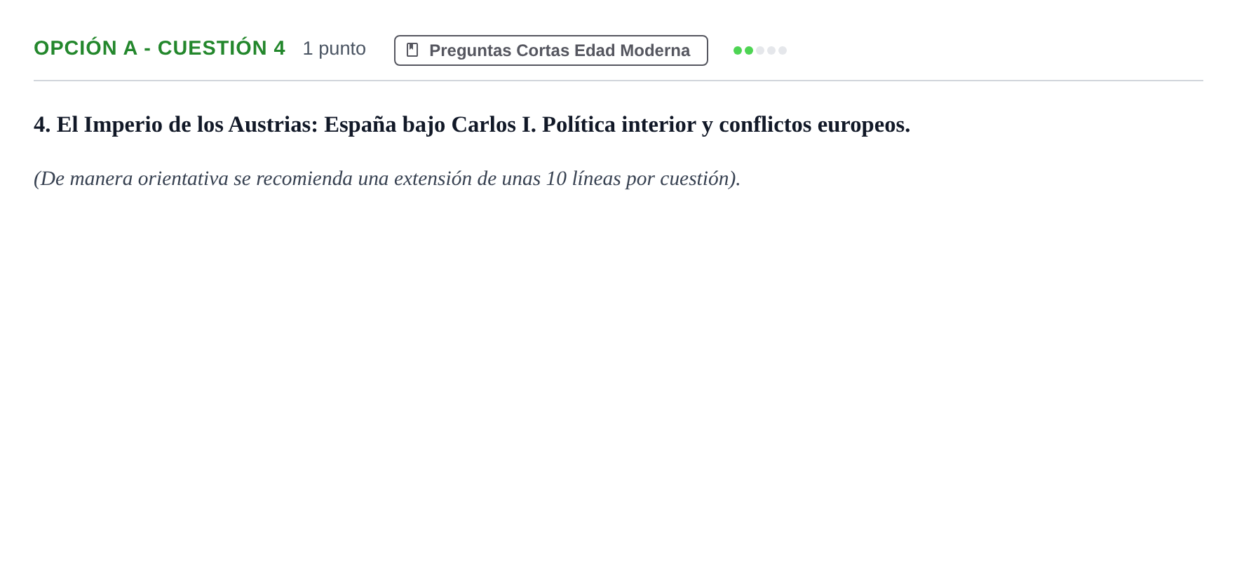 Enunciado: Opción A - Cuestión 4 · Historia de España PAU Madrid Extraordinaria 2018