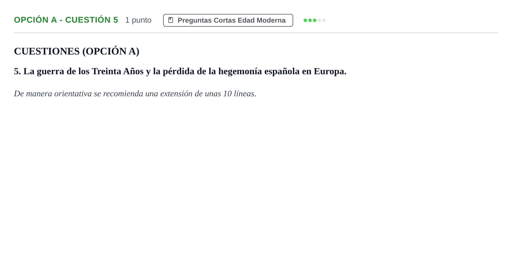 Enunciado: Opción A - Cuestión 5 · Historia de España PAU Madrid Extraordinaria 2018