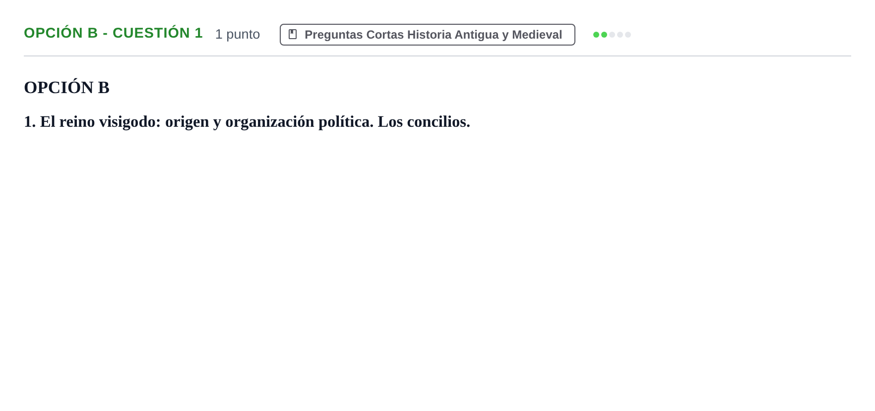 Enunciado: Opción B - Cuestión 1 · Historia de España PAU Madrid Extraordinaria 2018