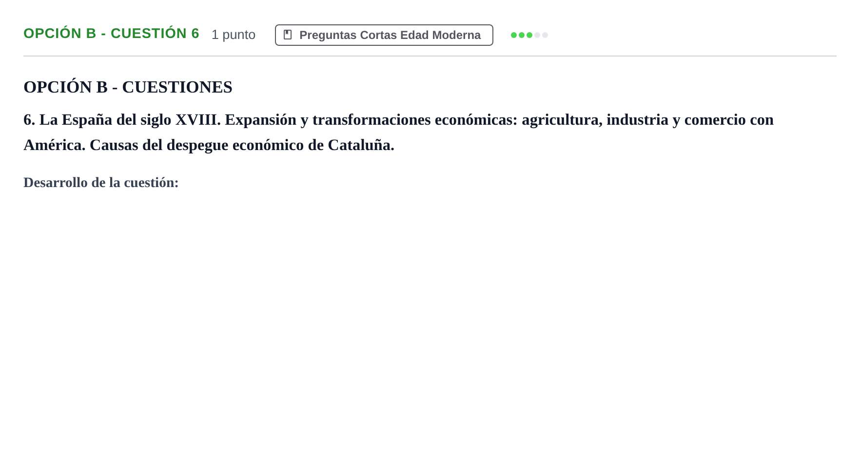 Enunciado: Opción B - Cuestión 6 · Historia de España PAU Madrid Extraordinaria 2018
