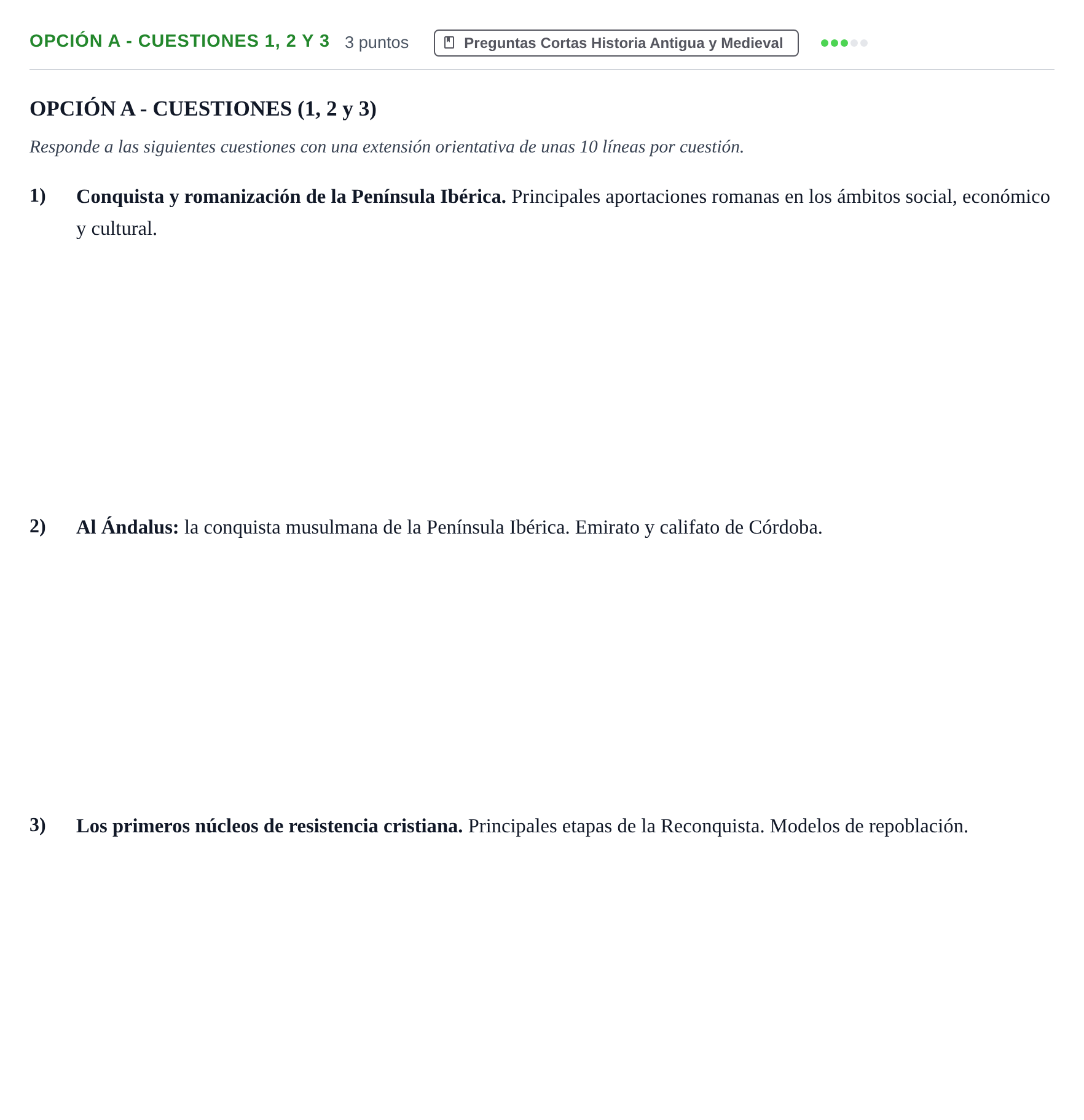 Enunciado: Opción A - Cuestiones 1, 2 y 3 · Historia de España PAU Madrid Modelo 2018