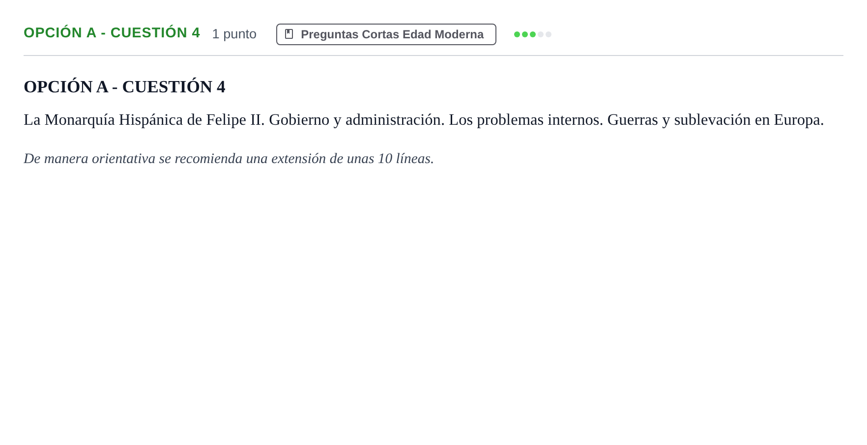 Enunciado: Opción A - Cuestión 4 · Historia de España PAU Madrid Ordinaria 2018