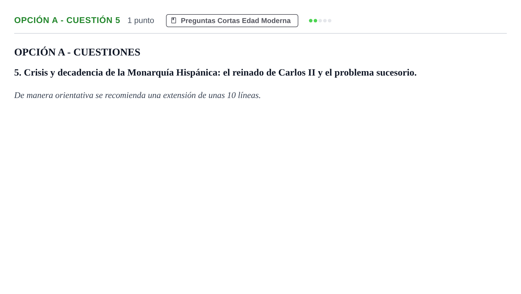 Enunciado: Opción A - Cuestión 5 · Historia de España PAU Madrid Ordinaria 2018