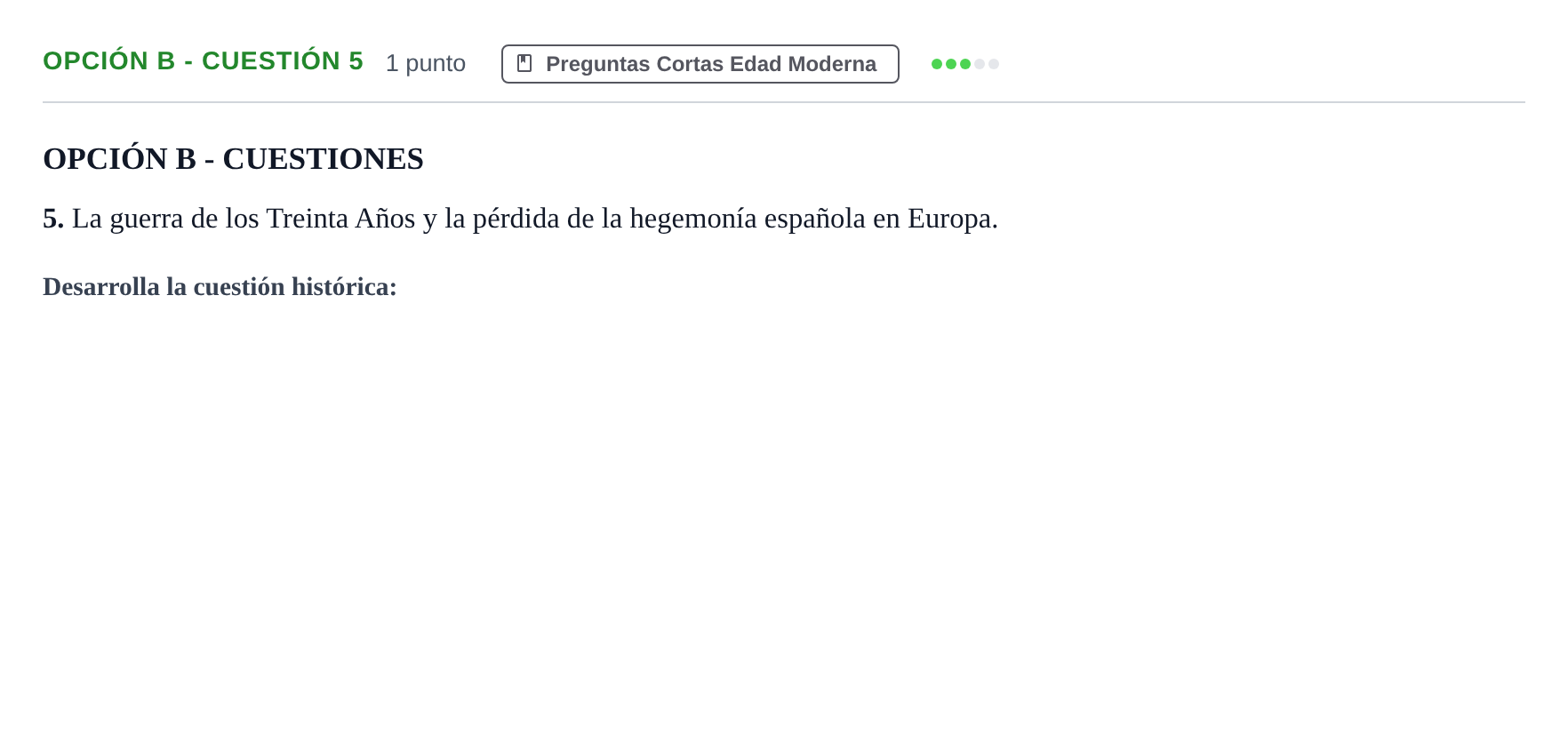 Enunciado: Opción B - Cuestión 5 · Historia de España PAU Madrid Ordinaria 2018