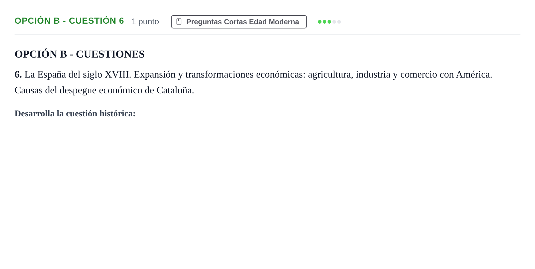 Enunciado: Opción B - Cuestión 6 · Historia de España PAU Madrid Ordinaria 2018