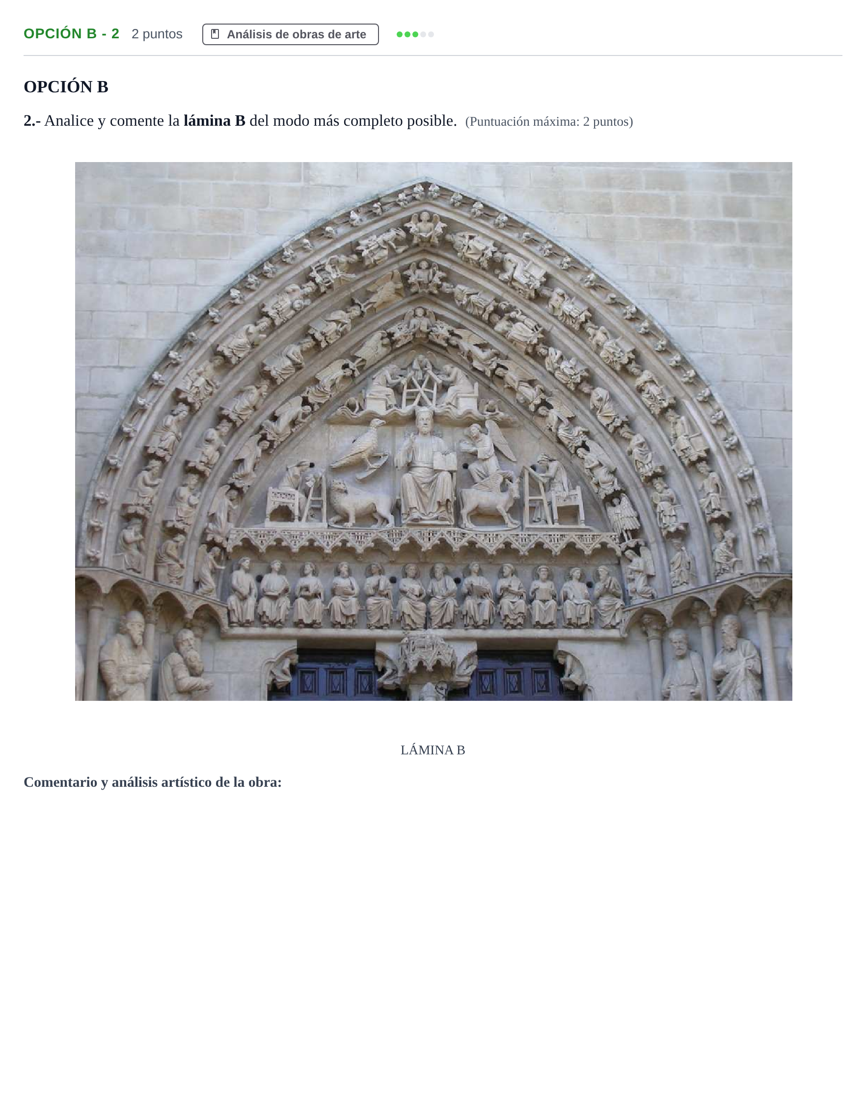 Enunciado: Opción B - 2 · Historia del Arte PAU Madrid Modelo 2018