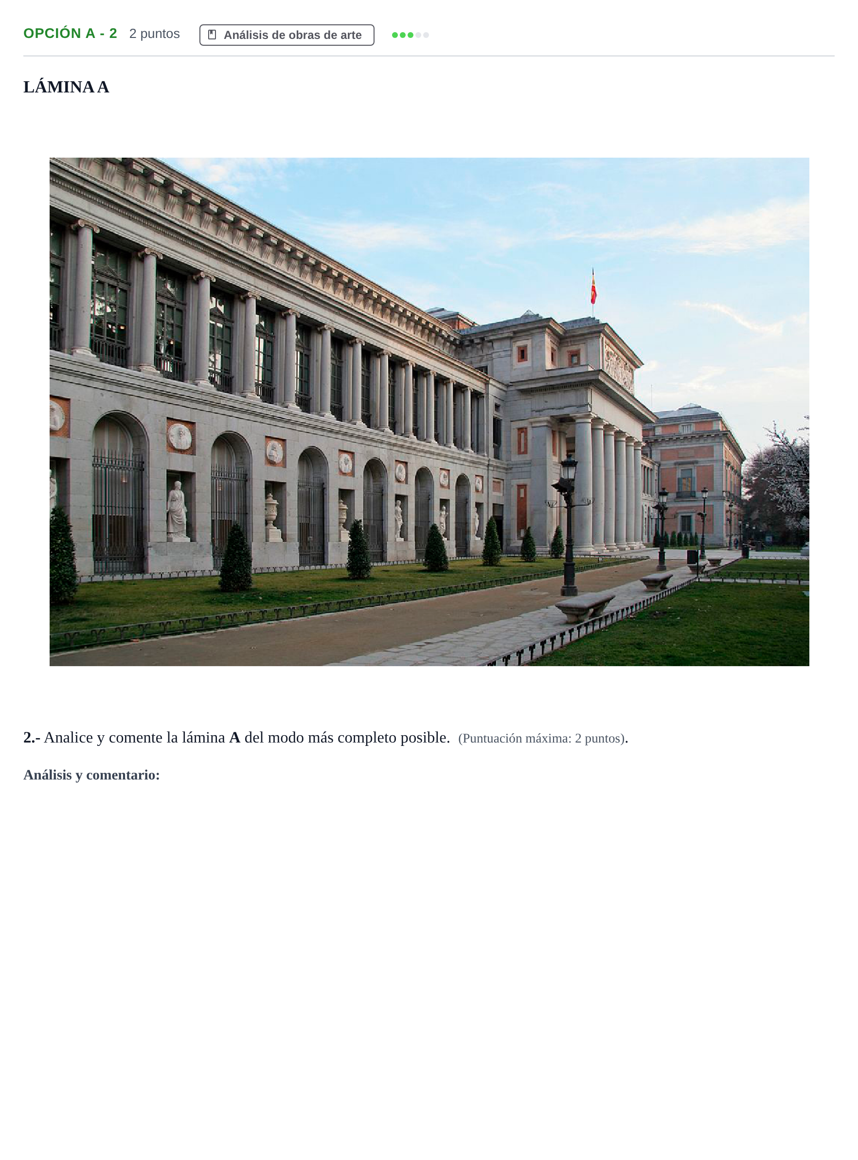 Enunciado: Opción A - 2 · Historia del Arte PAU Madrid Ordinaria 2018