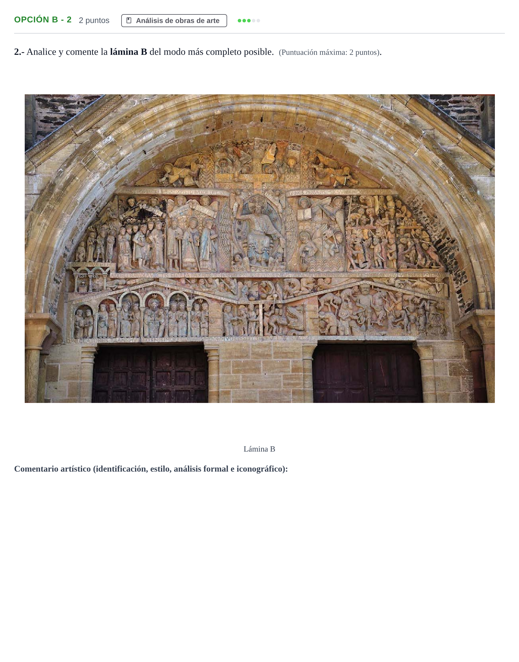 Enunciado: Opción B - 2 · Historia del Arte PAU Madrid Ordinaria 2018