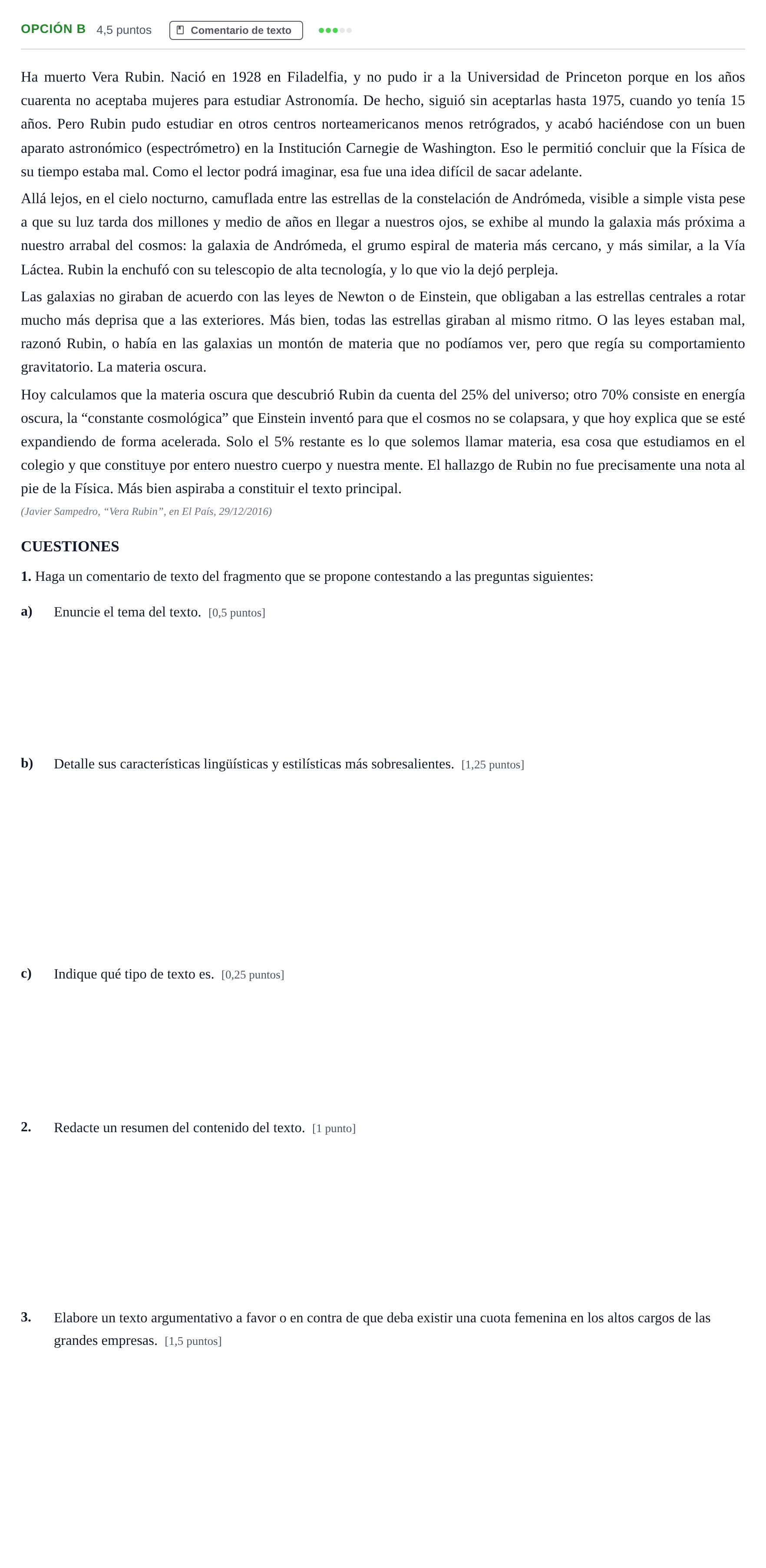 Enunciado: Opción B · Lengua Castellana y Literatura II PAU Madrid Modelo 2018