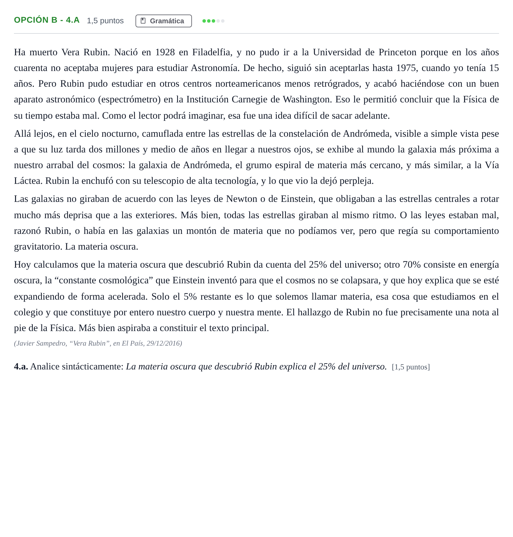 Enunciado: Opción B - 4.a · Lengua Castellana y Literatura II PAU Madrid Modelo 2018