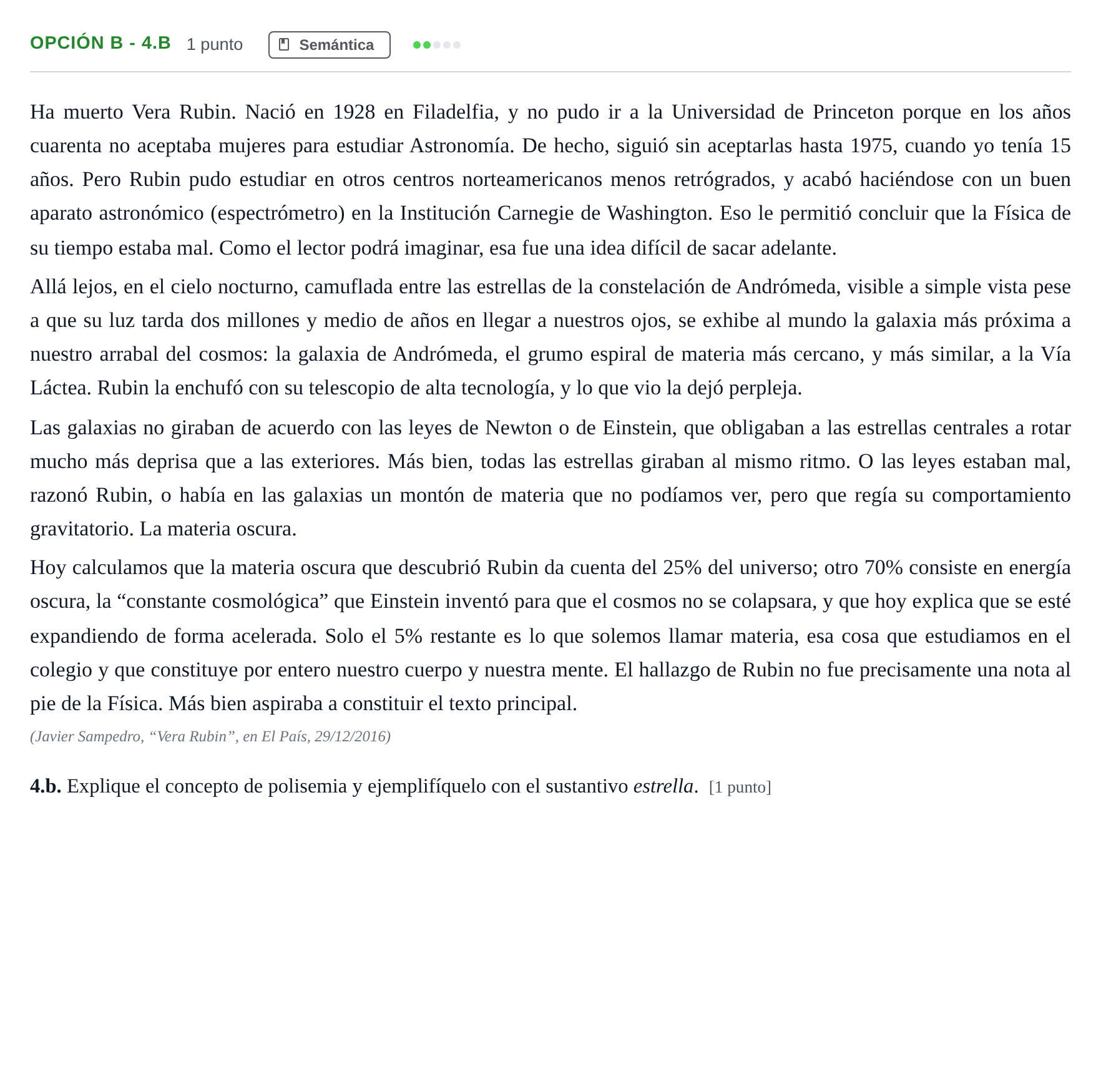 Enunciado: Opción B - 4.b · Lengua Castellana y Literatura II PAU Madrid Modelo 2018