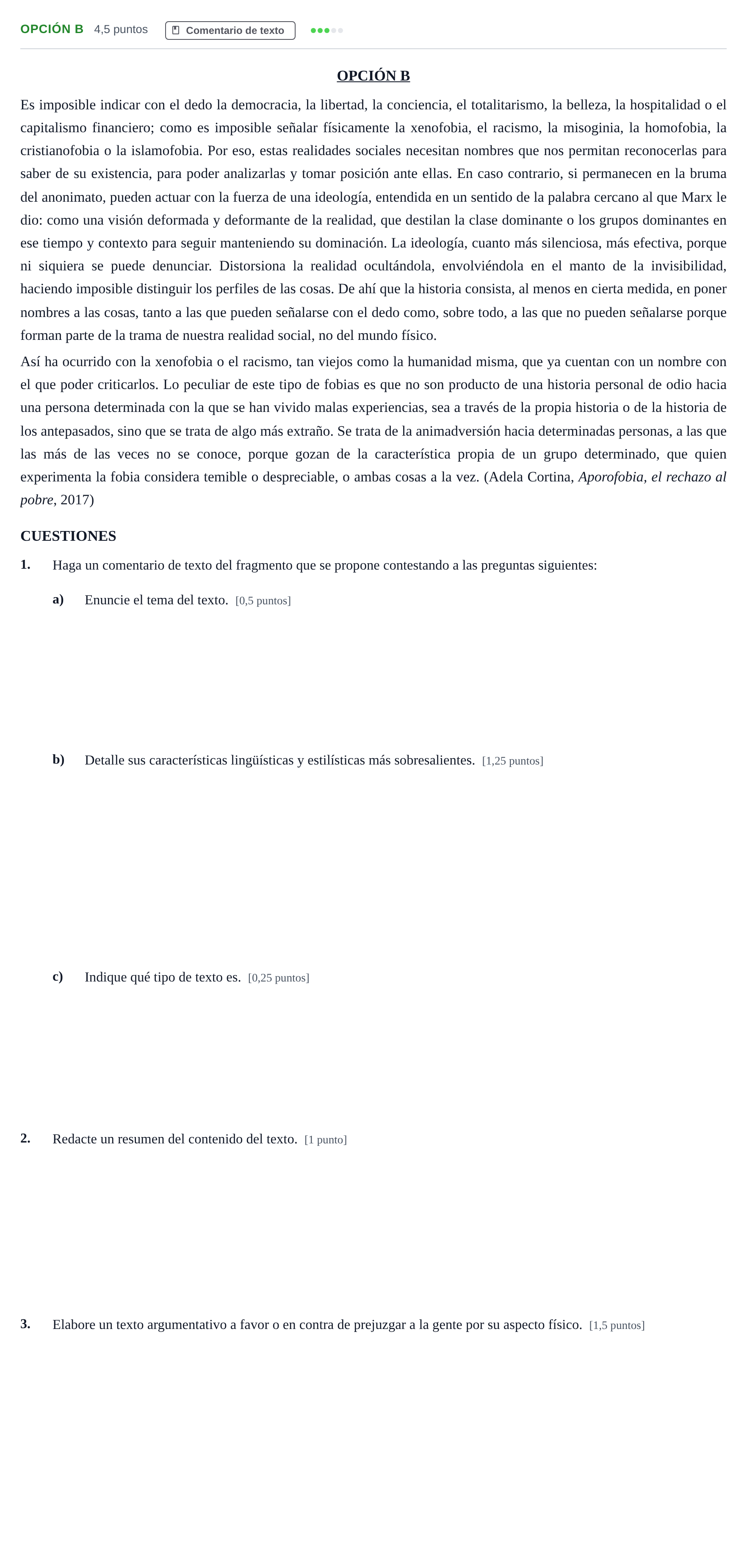 Enunciado: Opción B · Lengua Castellana y Literatura II PAU Madrid Extraordinaria 2018
