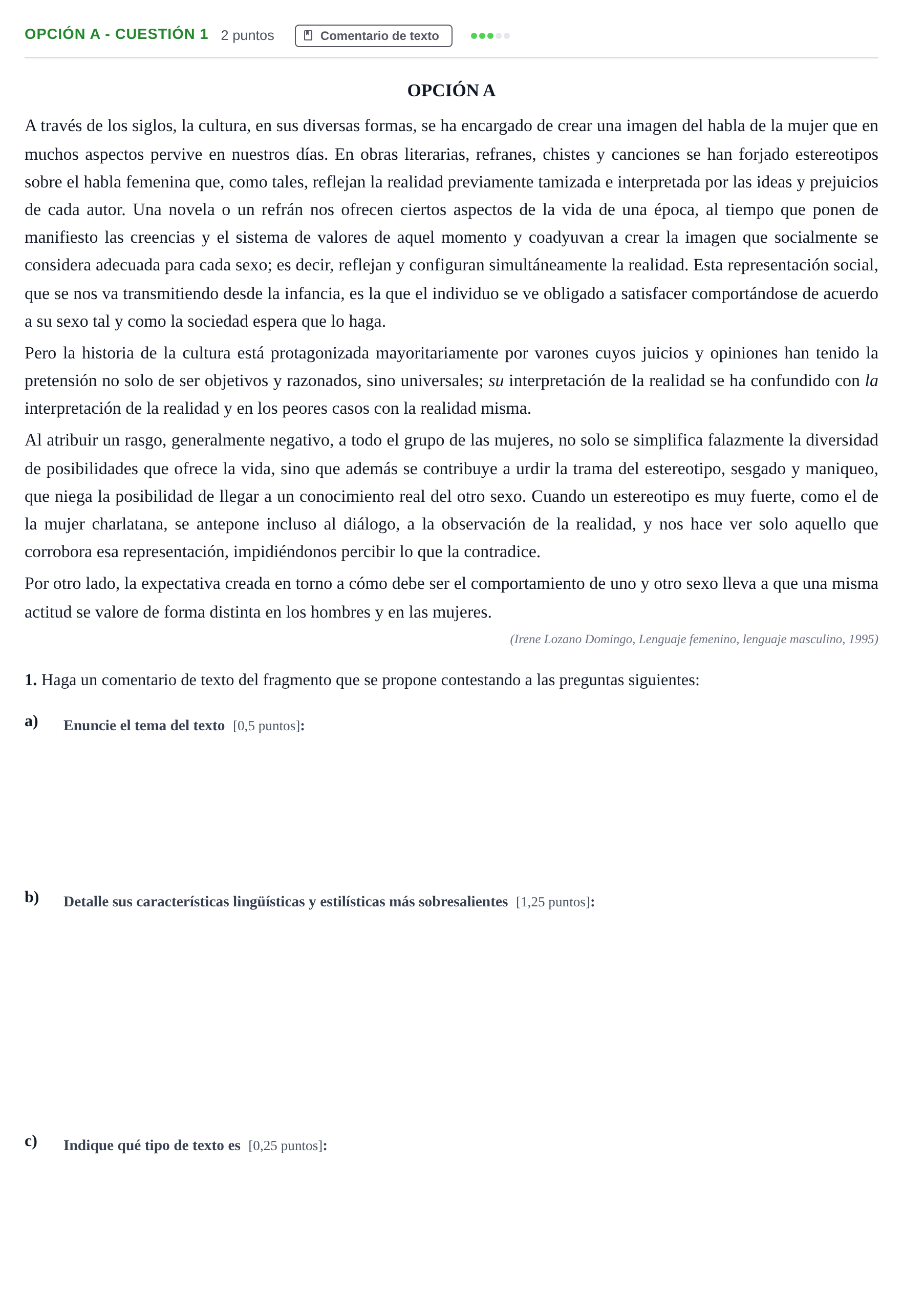 Enunciado: Opción A - Cuestión 1 · Lengua Castellana y Literatura II PAU Madrid Ordinaria 2018
